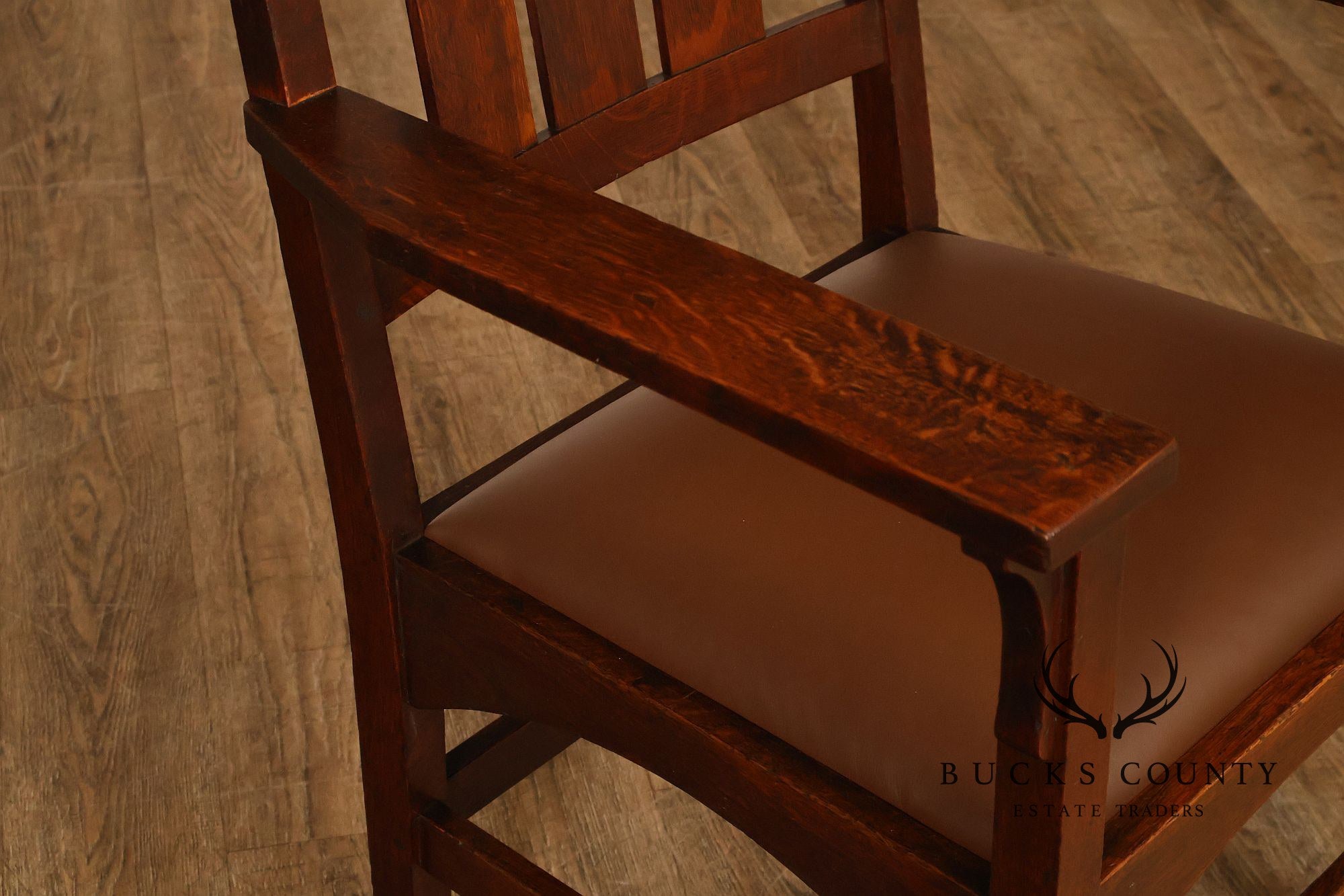 Antique Gustav Stickley Harvey Ellis Arts And Crafts Mission Oak And Leather Armchair
