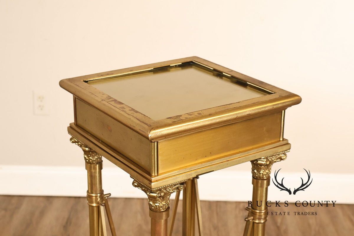 Vintage Neoclassical Style Heavy Brass Pedestal Plant Stand With Lion Medallions