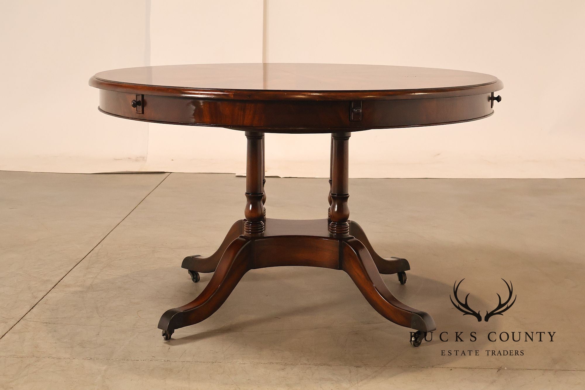 Theodore Alexander Regency Style Flame Mahogany Round Expanding Dining Table