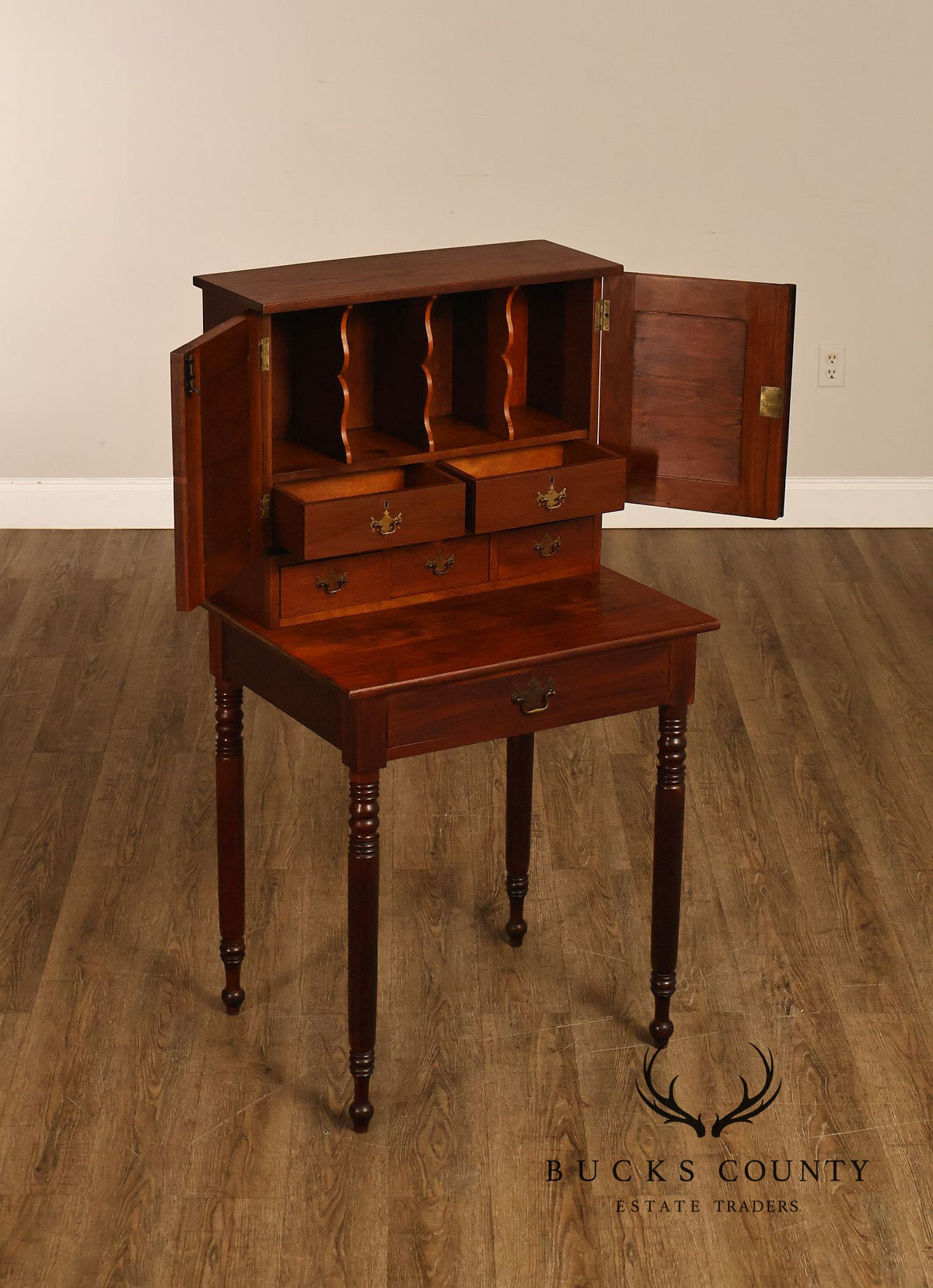 Antique Walnut Two-Part Writing Desk With Cubbyhole Organizer