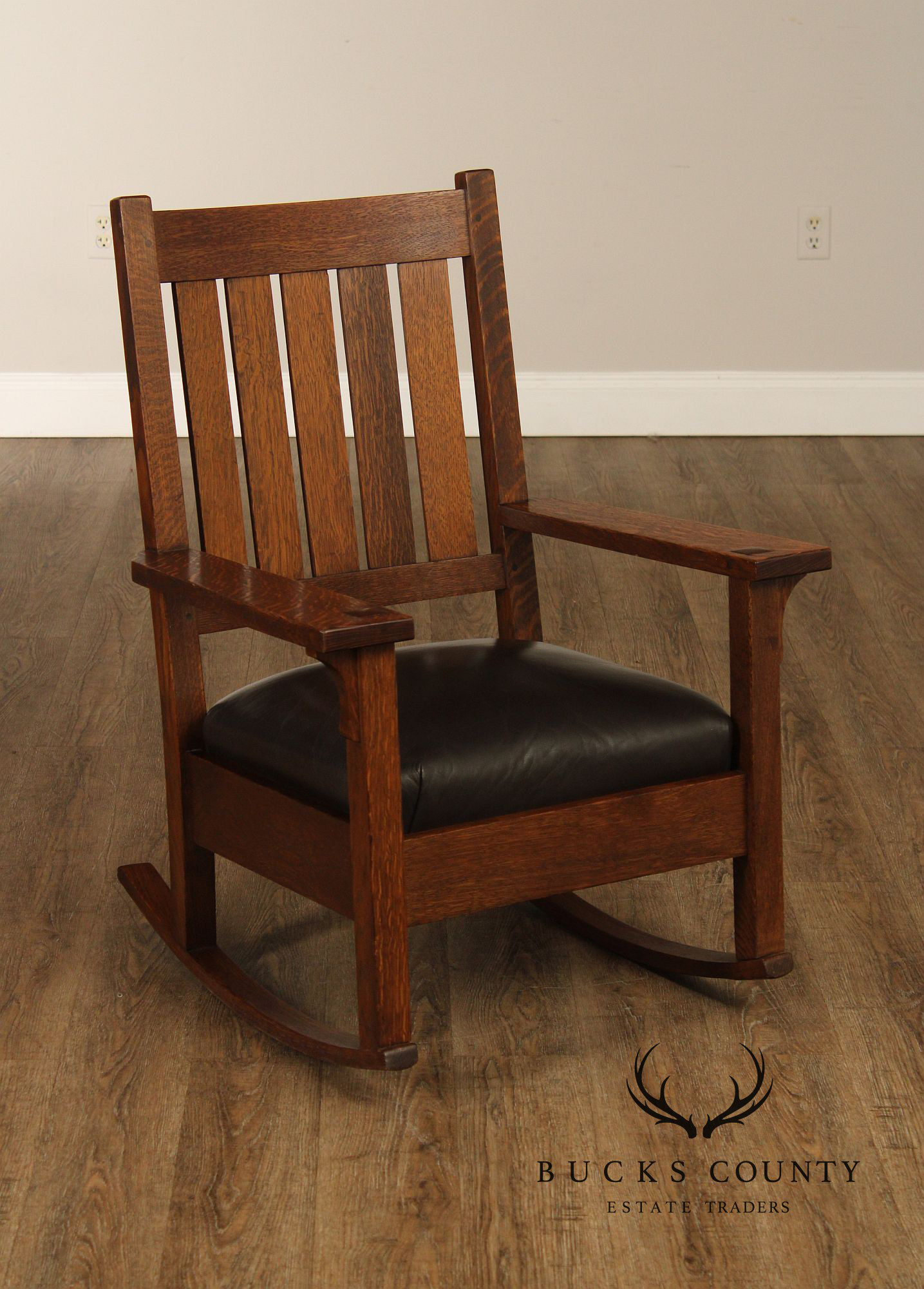Gustav Stickley Mission Oak and Leather Rocker