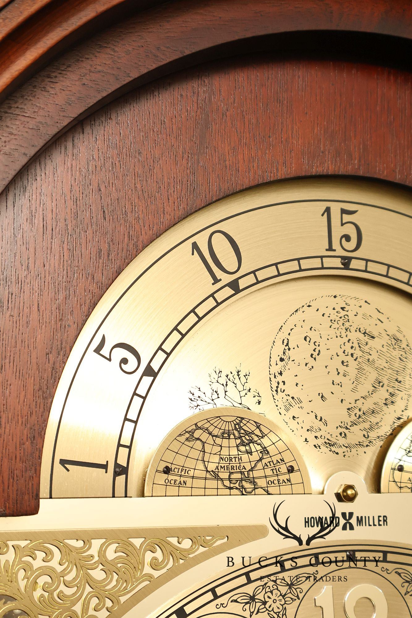 Howard Miller Mahogany Grandfather Clock With Brass Dial And Weights