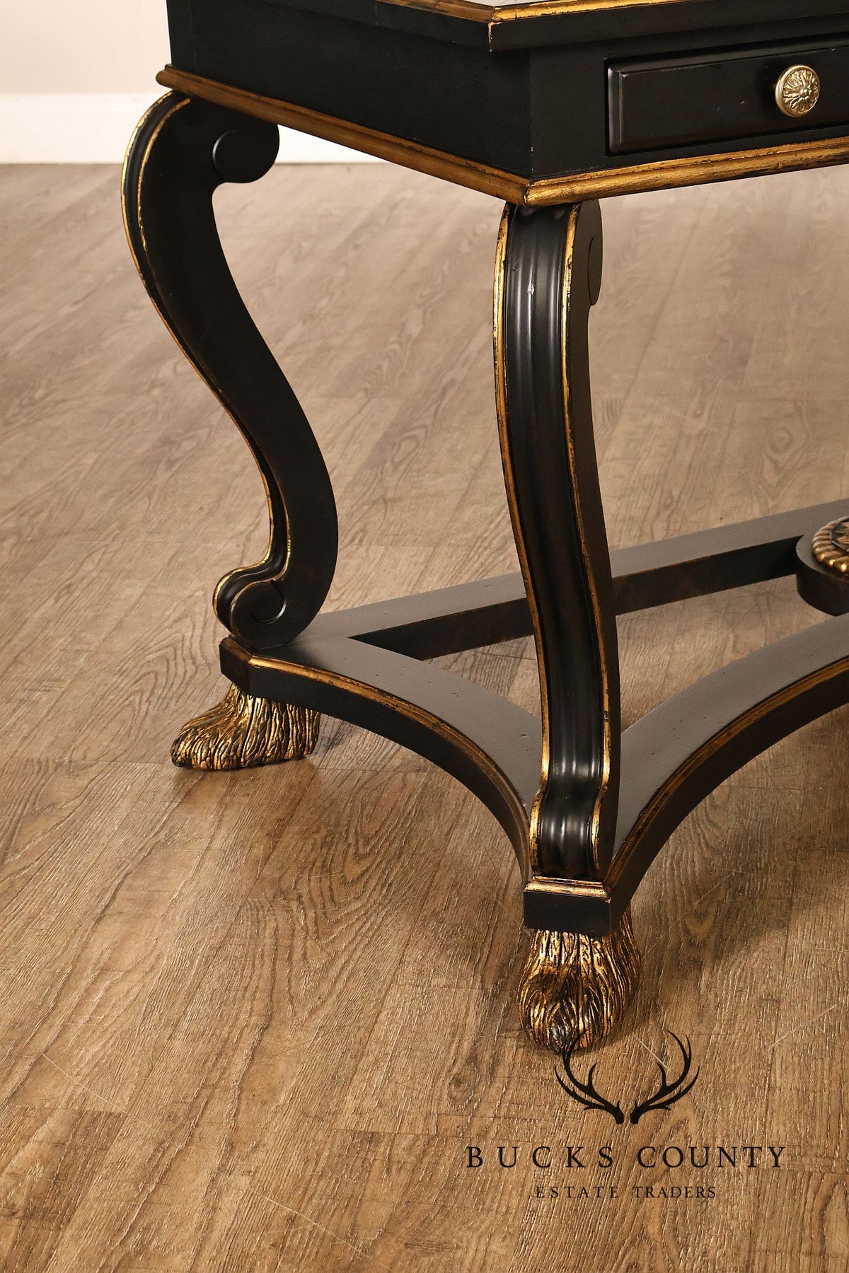 Century Furniture Ebonized And Gilt Executive Writing Desk With Leather Top