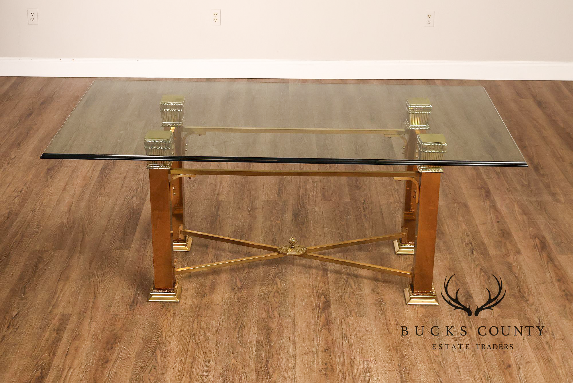 Hollywood Regency Brass & Glass Dining Table