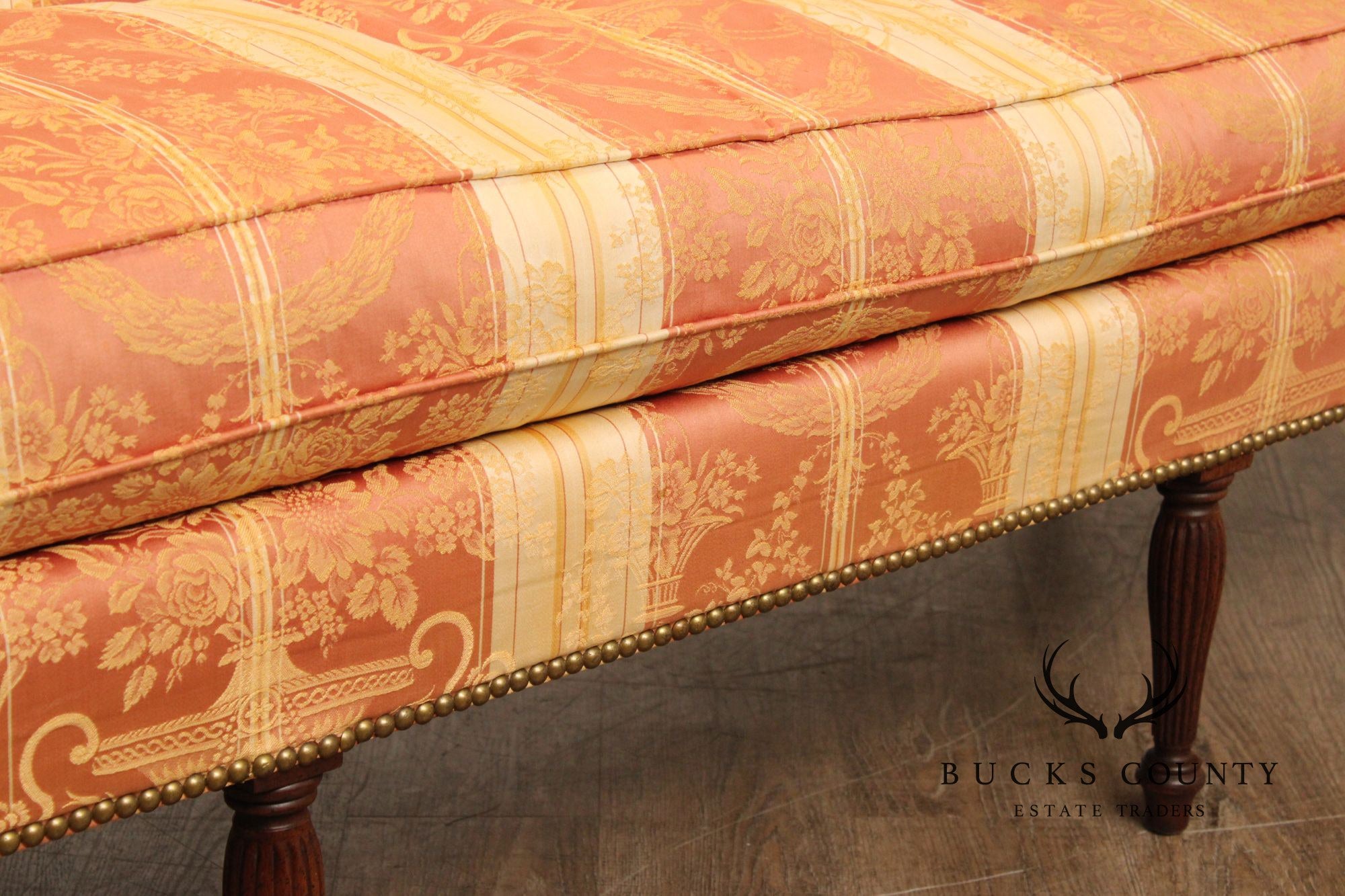 Sheraton Style Carved Mahogany and Down Sofa