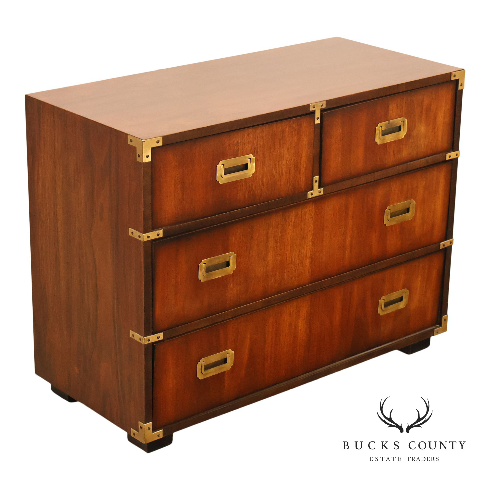 Lane Campaign Style Walnut Chest Of Drawers