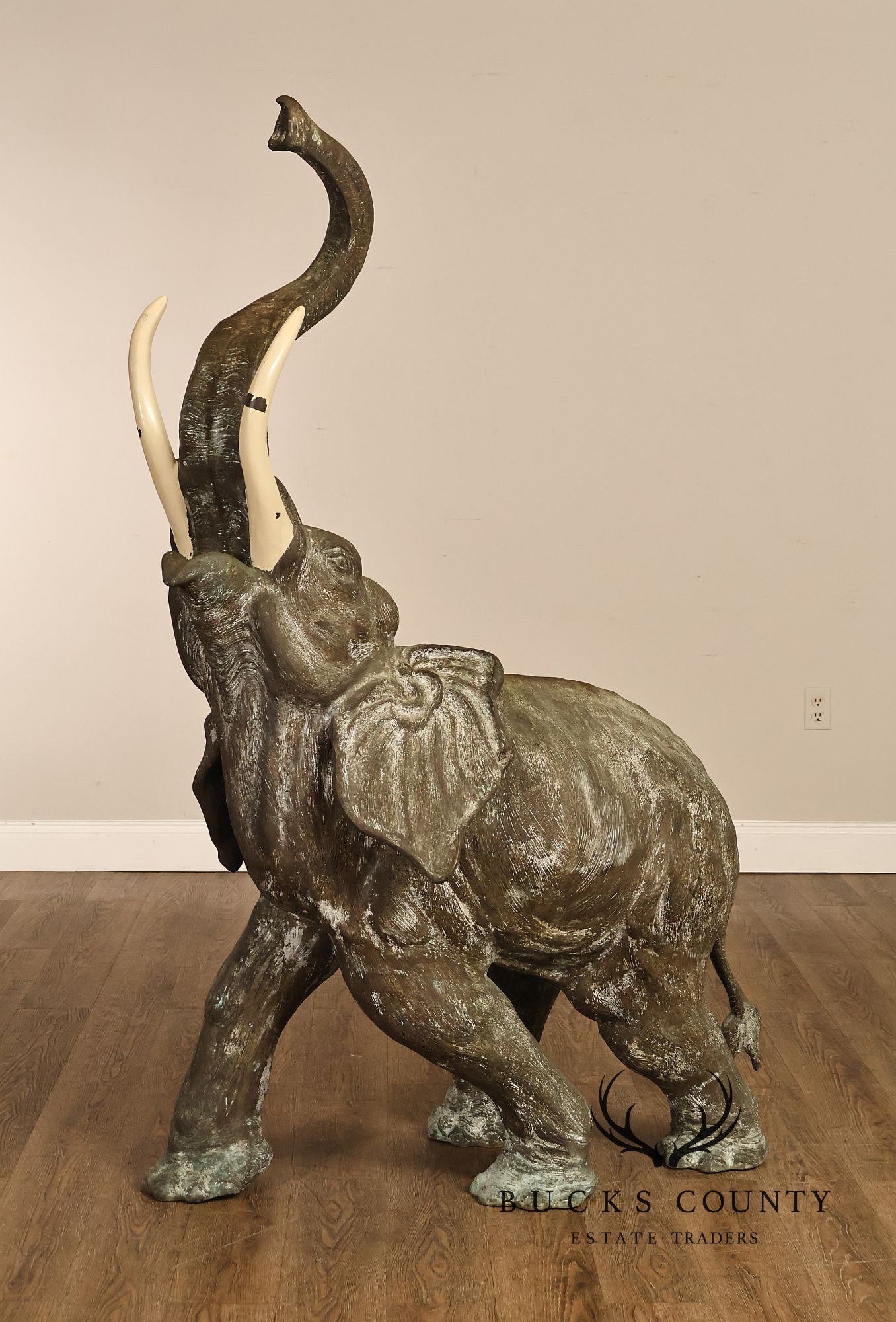 Monumental Cast Bronze Raised Trunk Elephant Garden Statue
