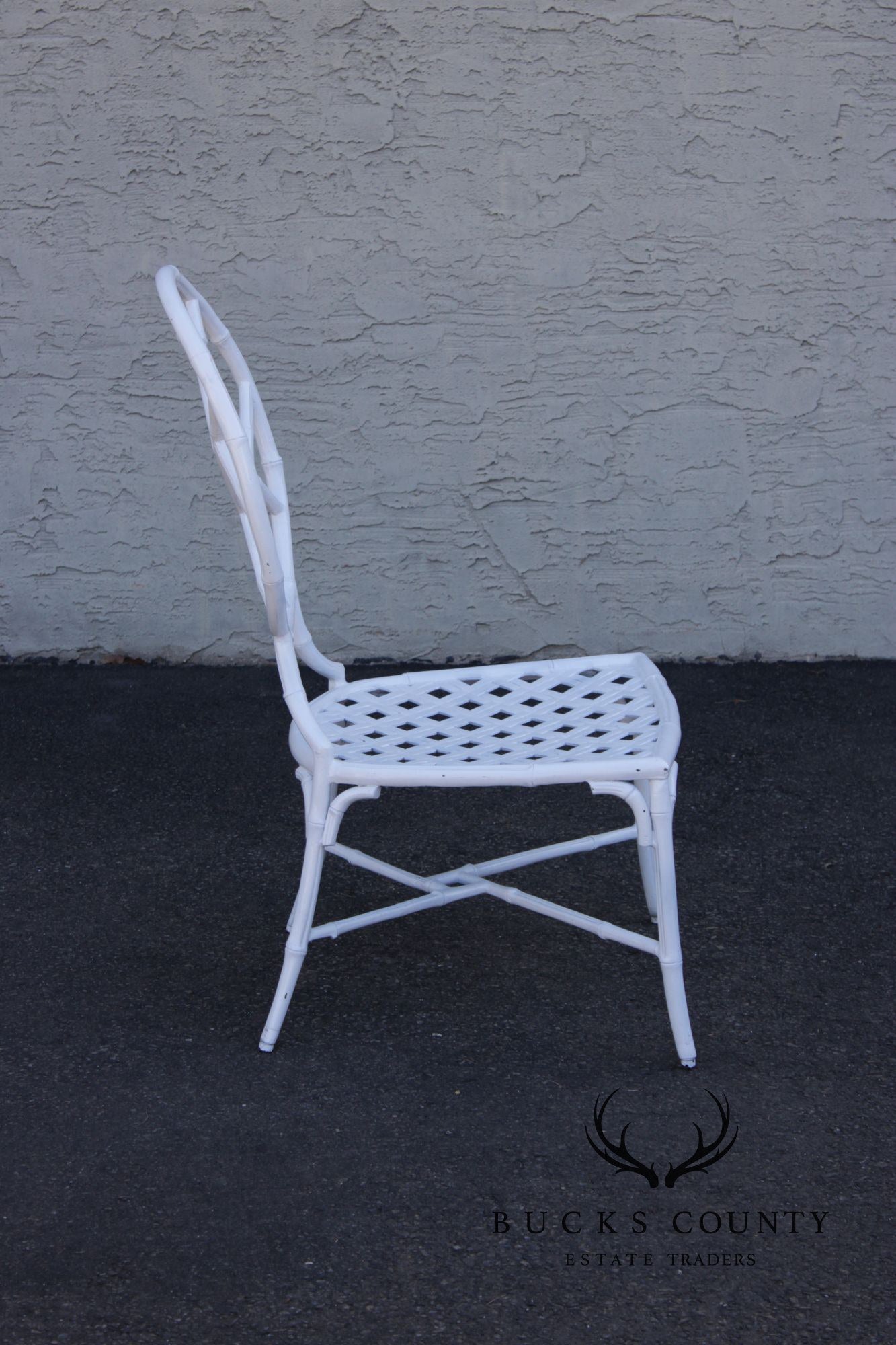 Faux Bamboo Vintage Set Of Four Cast Aluminum Patio Garden Dining Chairs