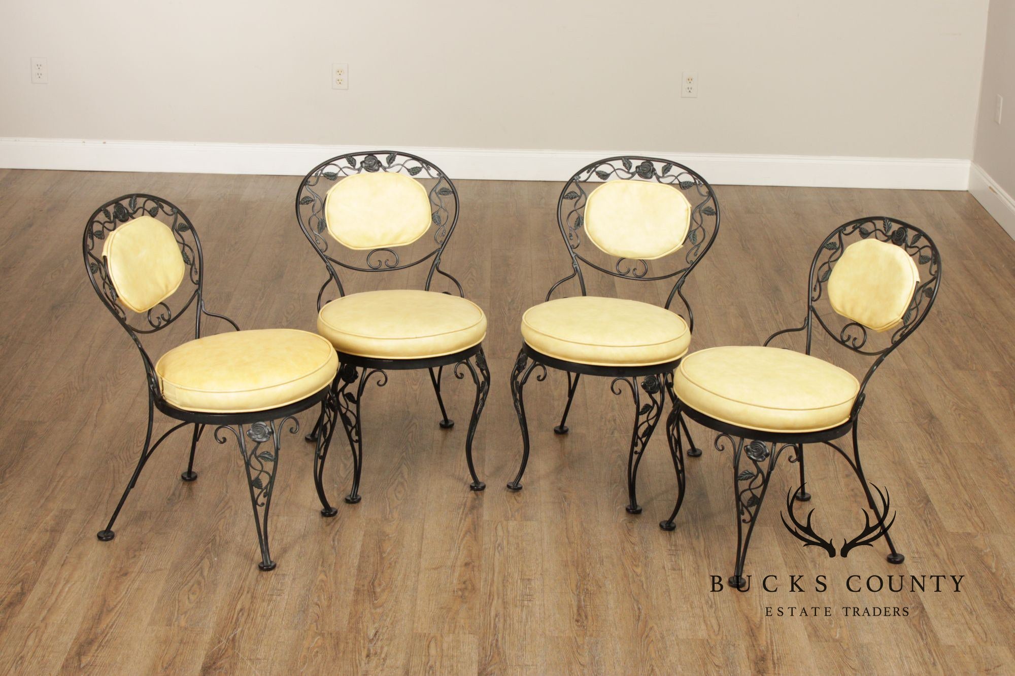 Woodard 'Chantilly Rose' Vintage Set of Four Wrought Iron Dining Chairs