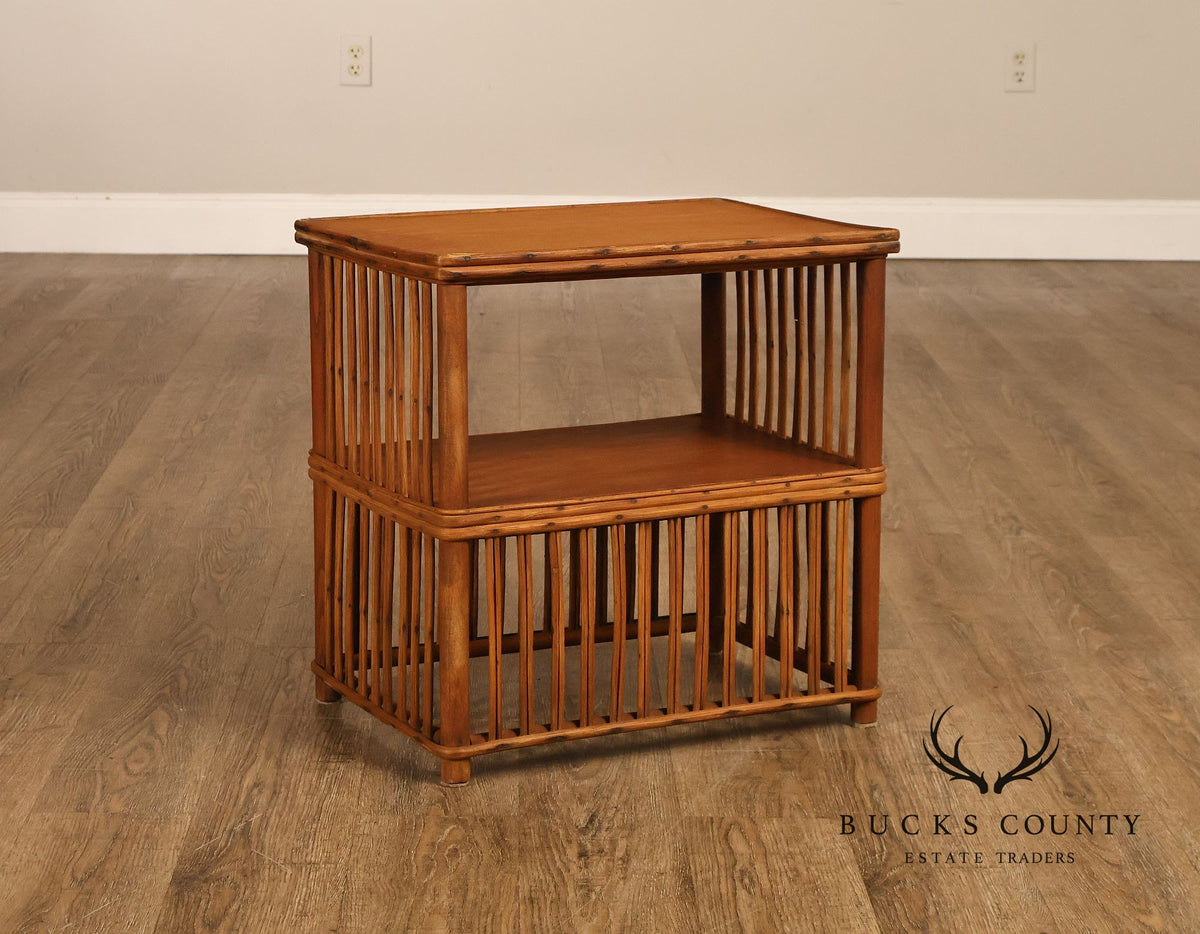 Antique Split Reed Rattan Pair of Side Tables