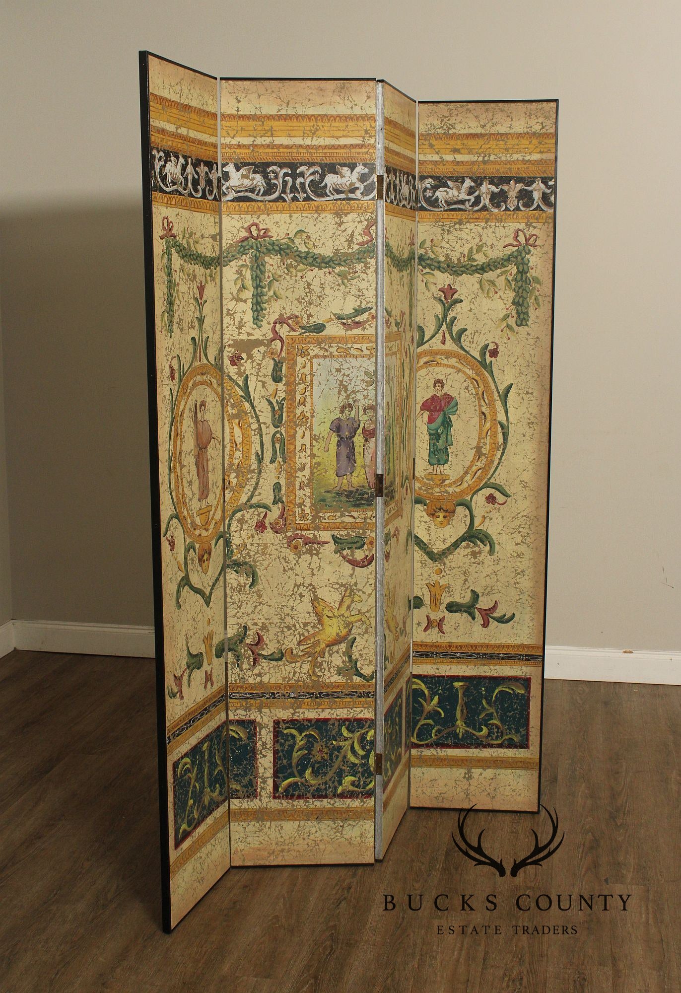 Italian Neoclassical Style Painted Four-Panel Folding Screen