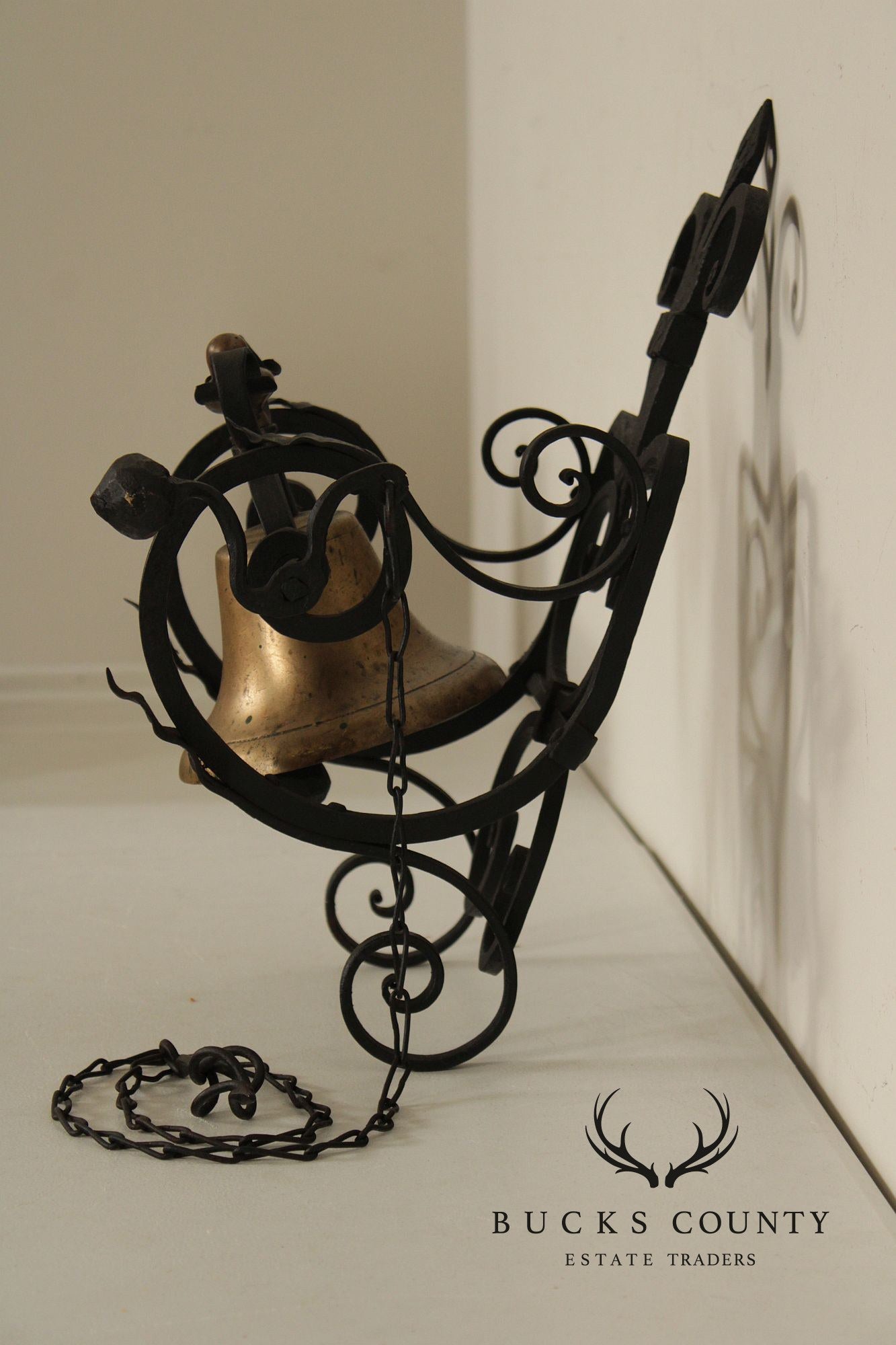 Antique Wrought Iron and Brass Wall-Mounted Bell