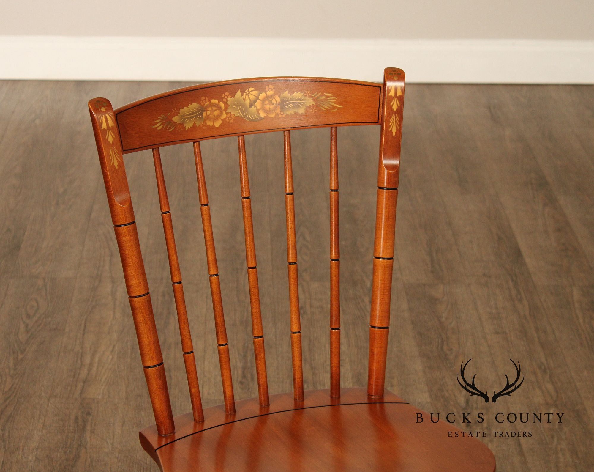 L. Hitchcock Set Of Four Stenciled Spindle Back Dining Chairs