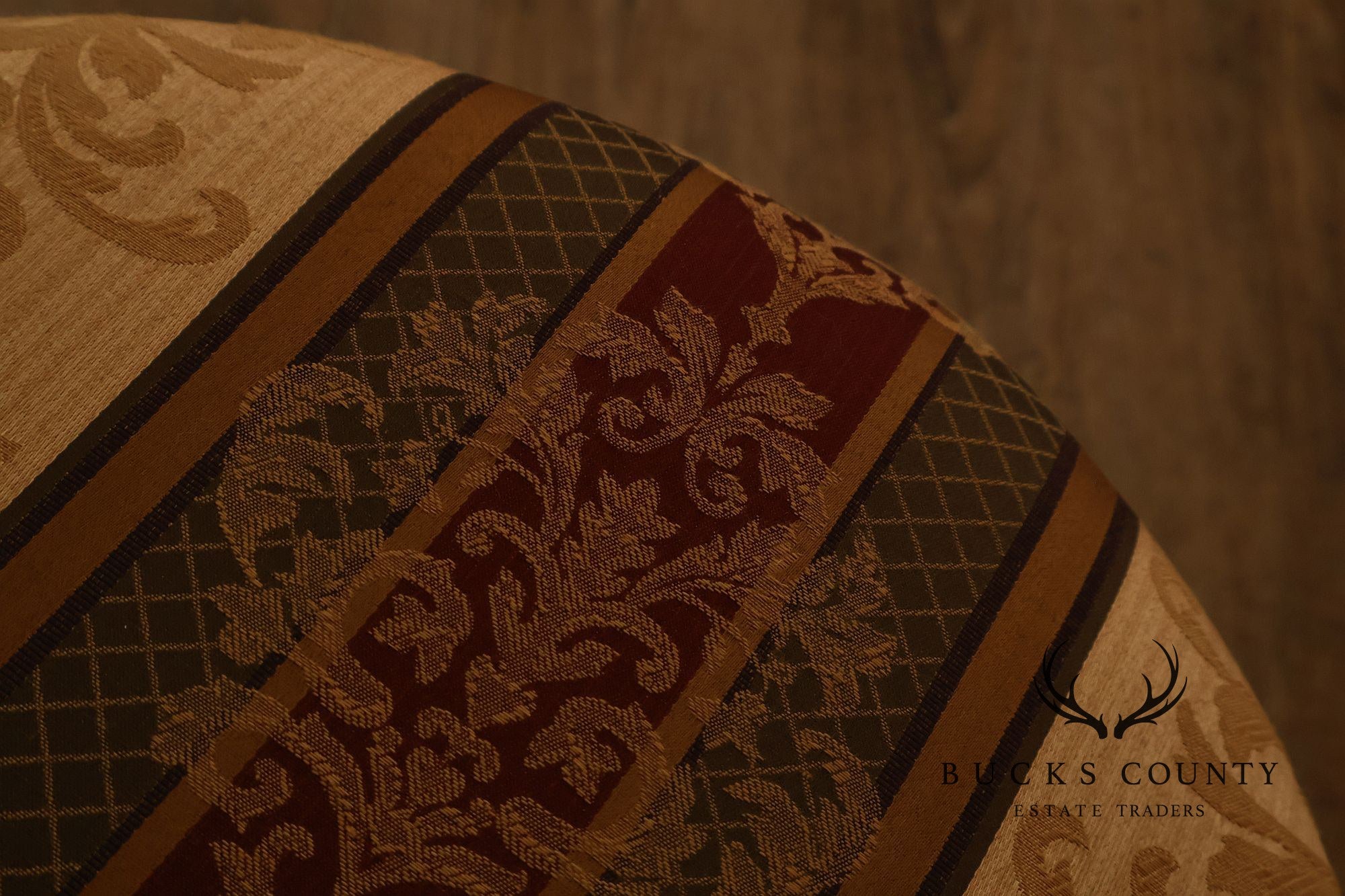 Pair Of Traditional Upholstered Skirted Round Ottomans
