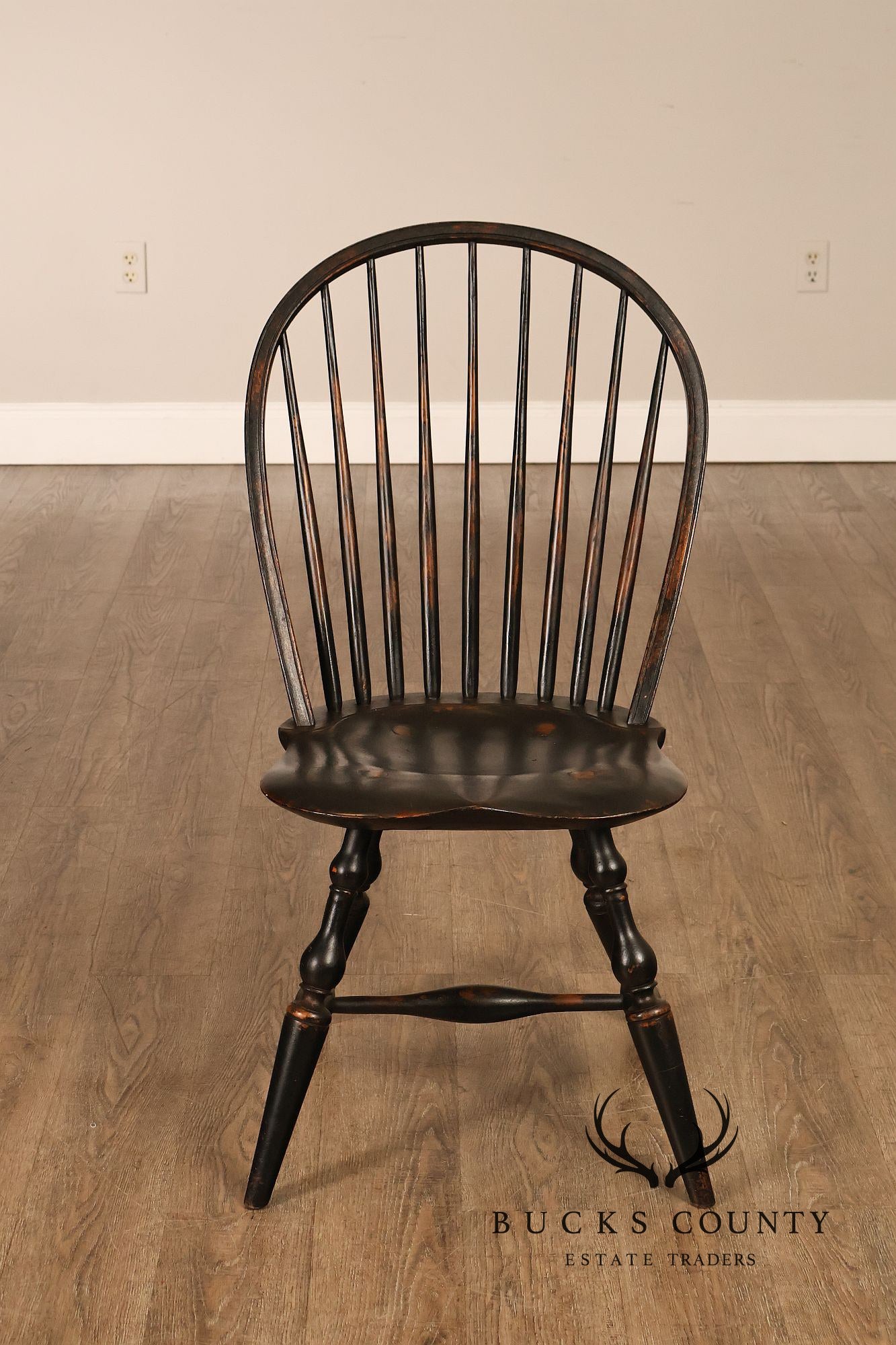 Richard Grell Set of Four Distress Painted Windsor Chairs