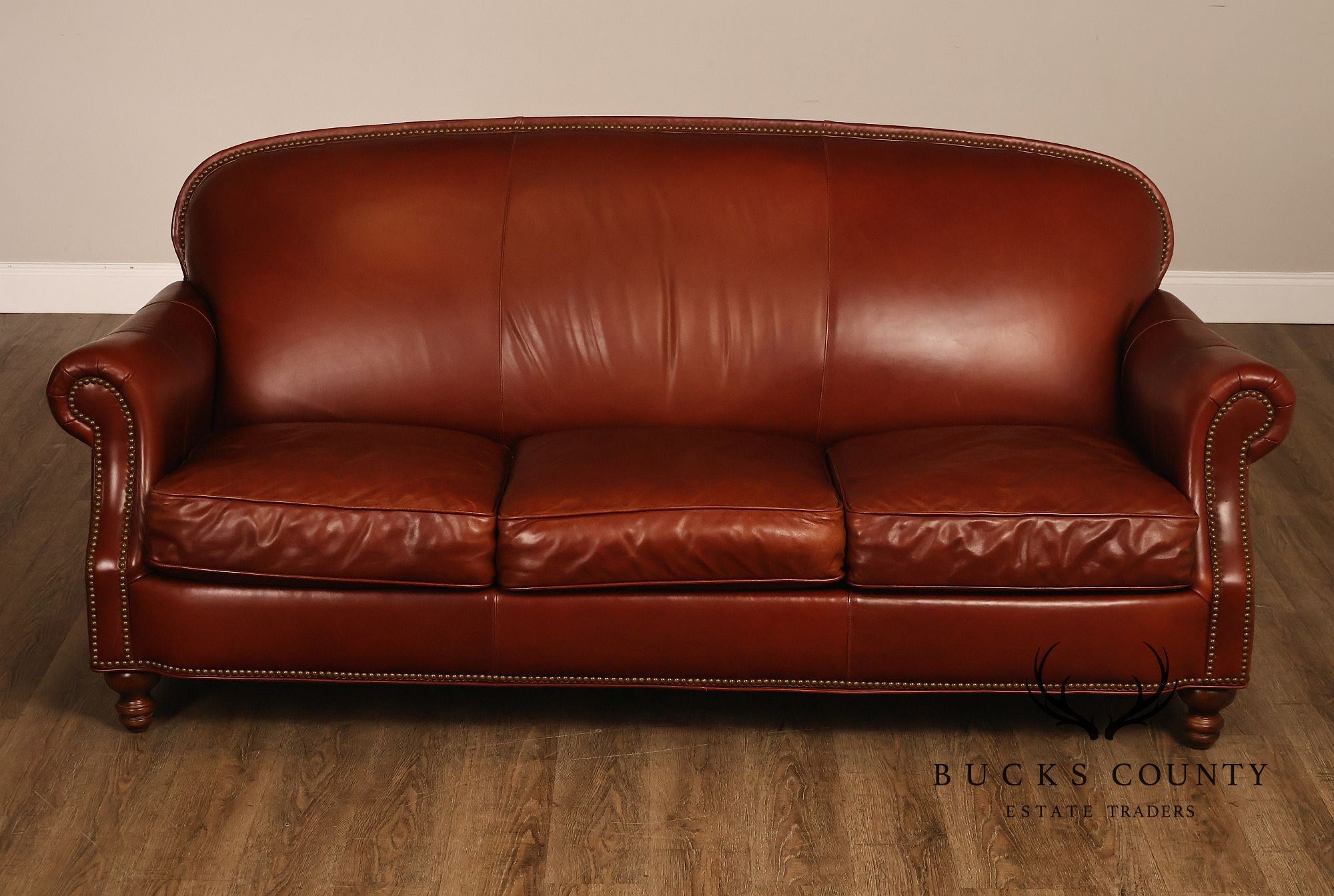 Bradington-Young Traditional Style Leather Three Cushion Sofa