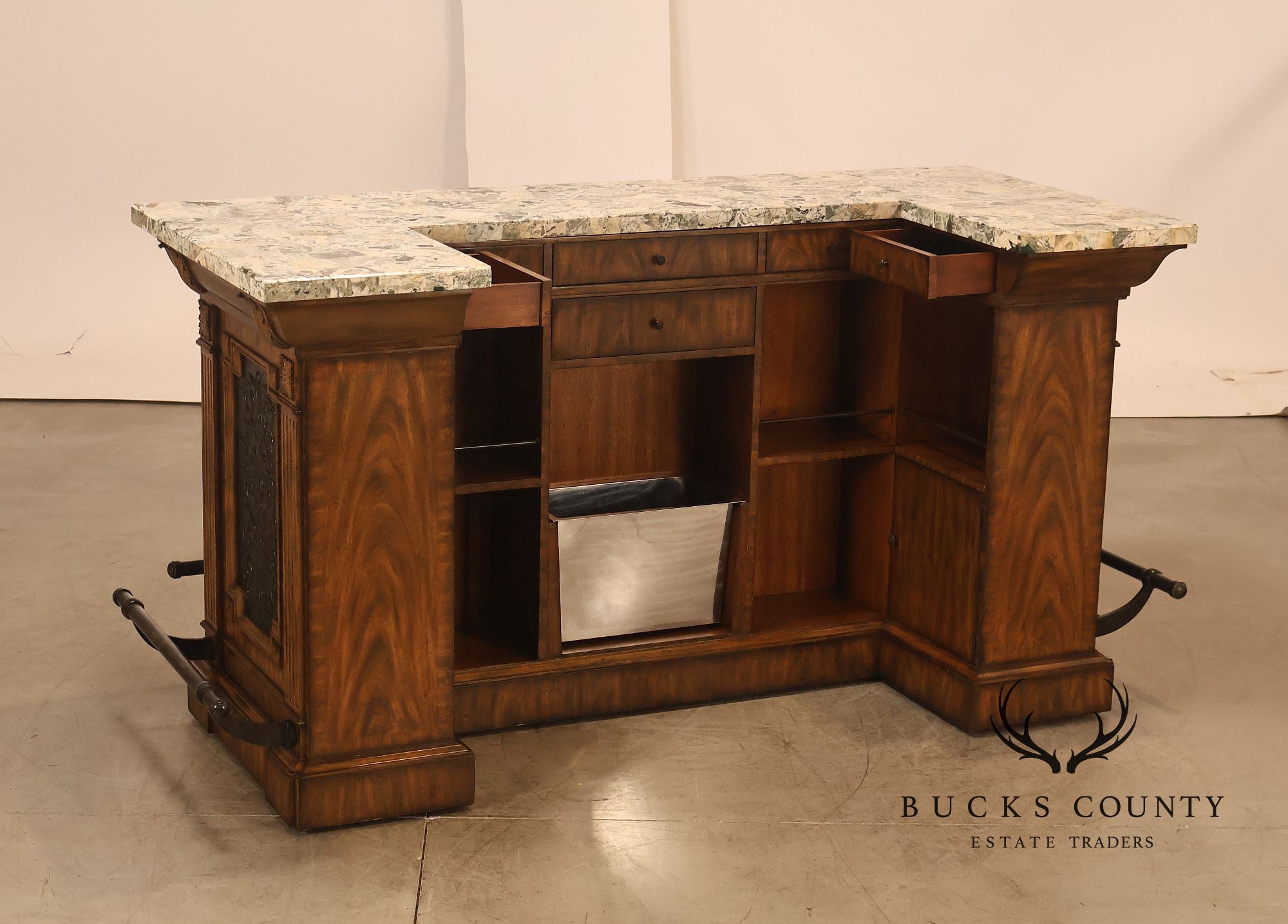 Maitland-Smith Neoclassical Style Faux Marble Top Home Bar