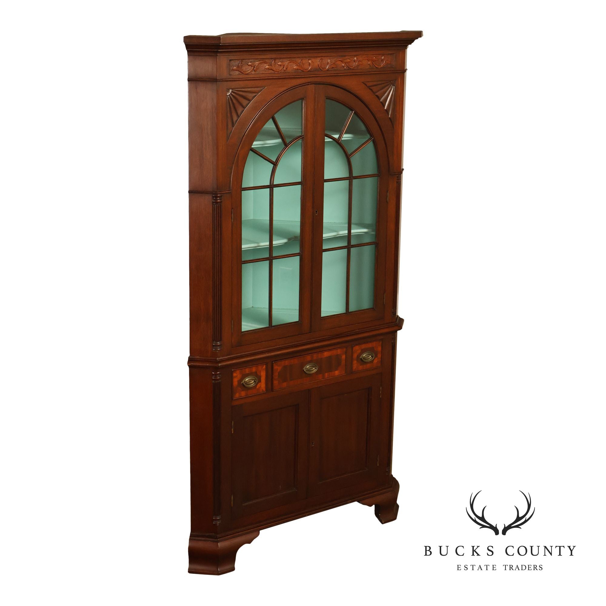 Chippendale Style Vintage Mahogany Inlaid Corner Cabinet