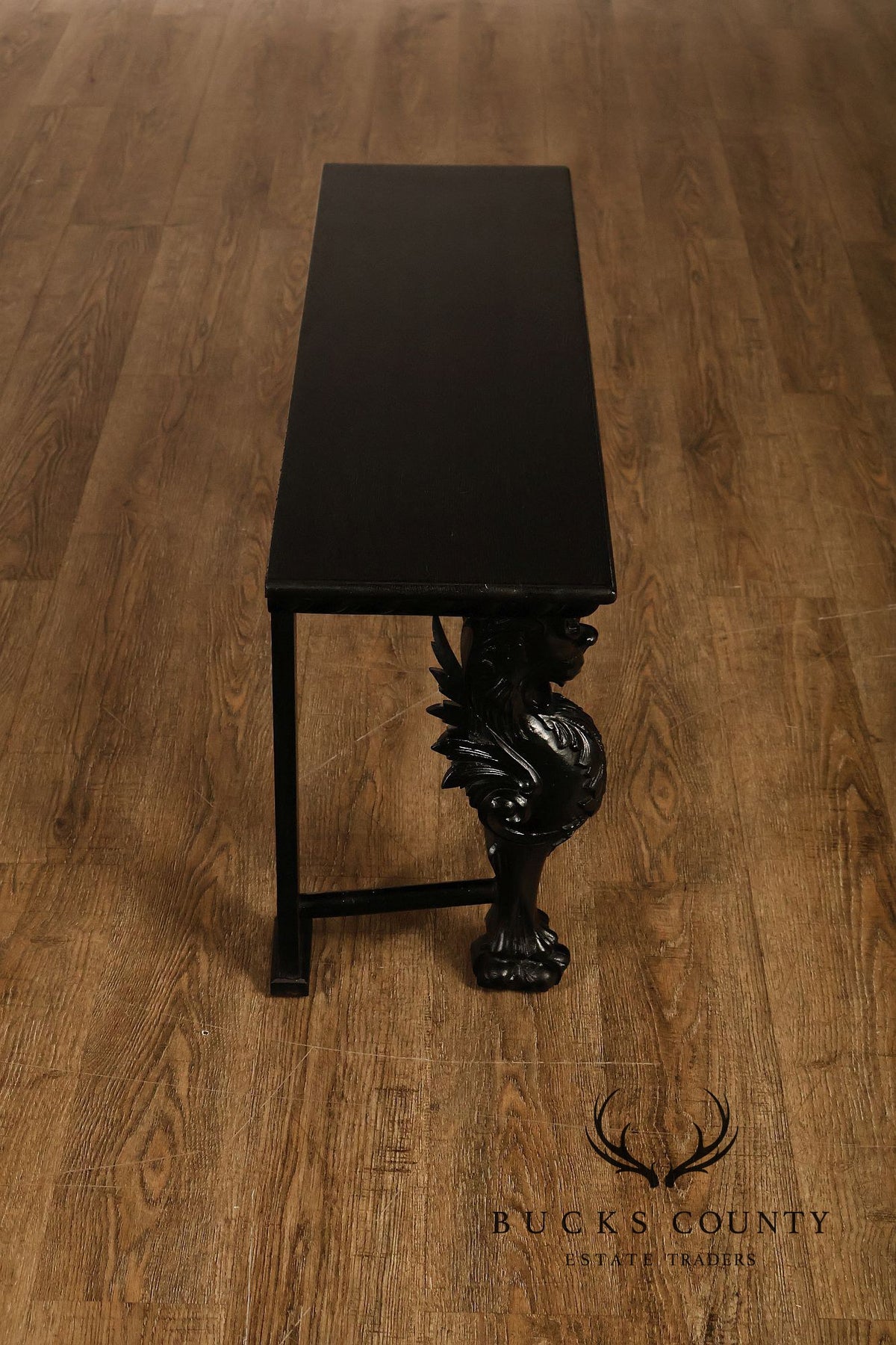 Antique Renaissance Revival Ebonized Oak Carved Griffin Bench