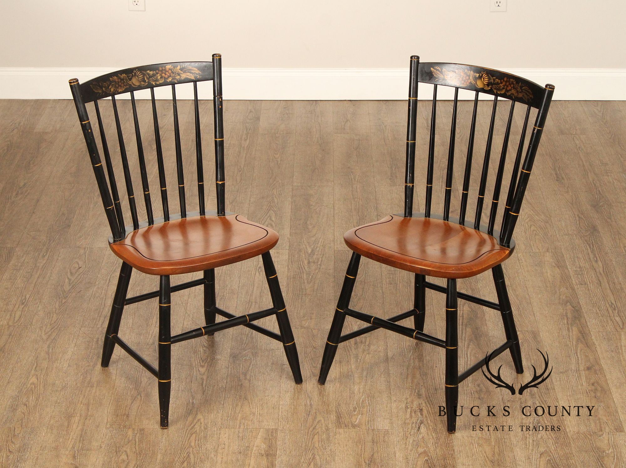 Hitchcock Vintage Pair of Stencil Decorated Side Chairs