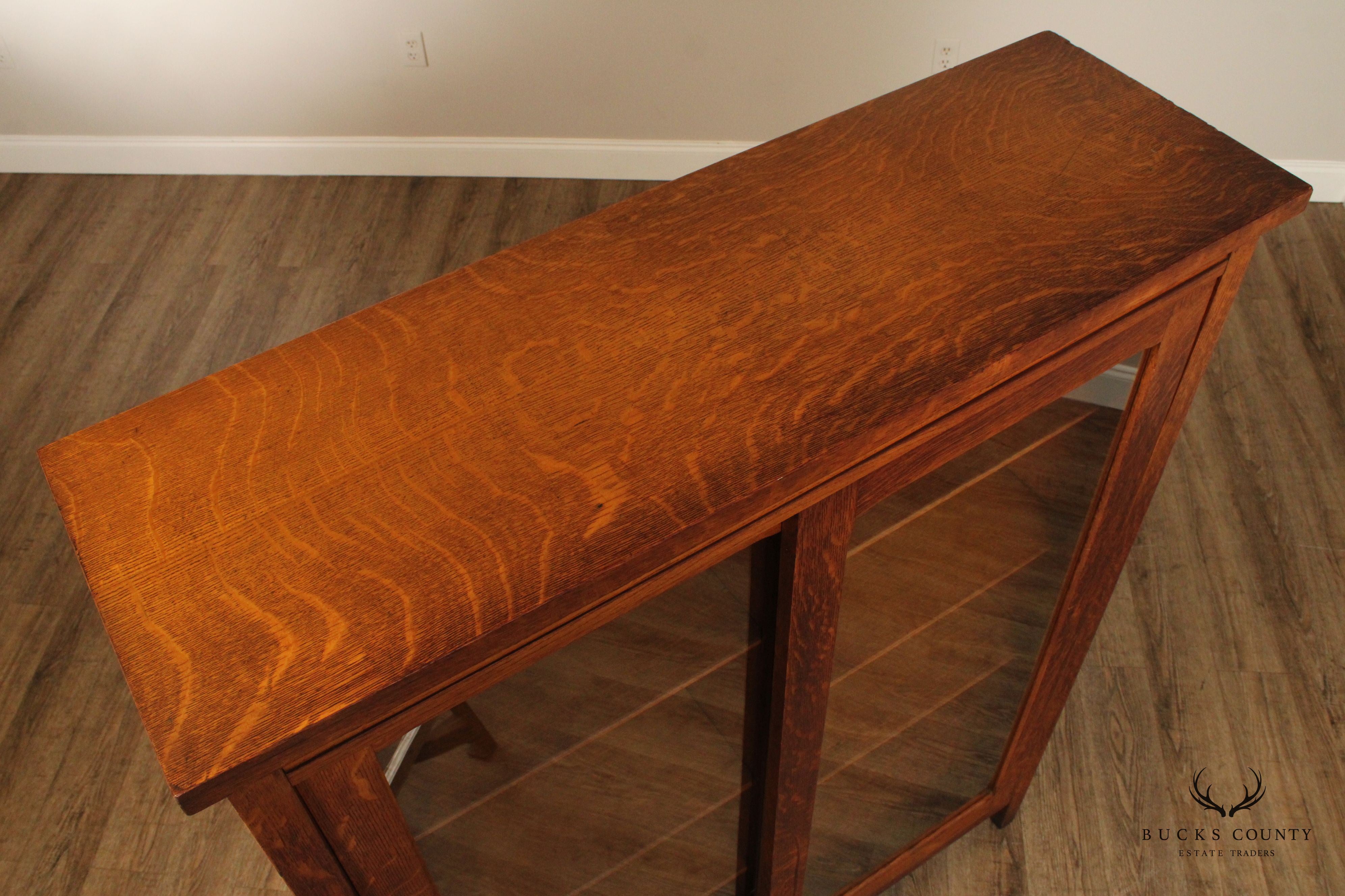 Antique Mission Oak Sliding Glass Door Bookcase