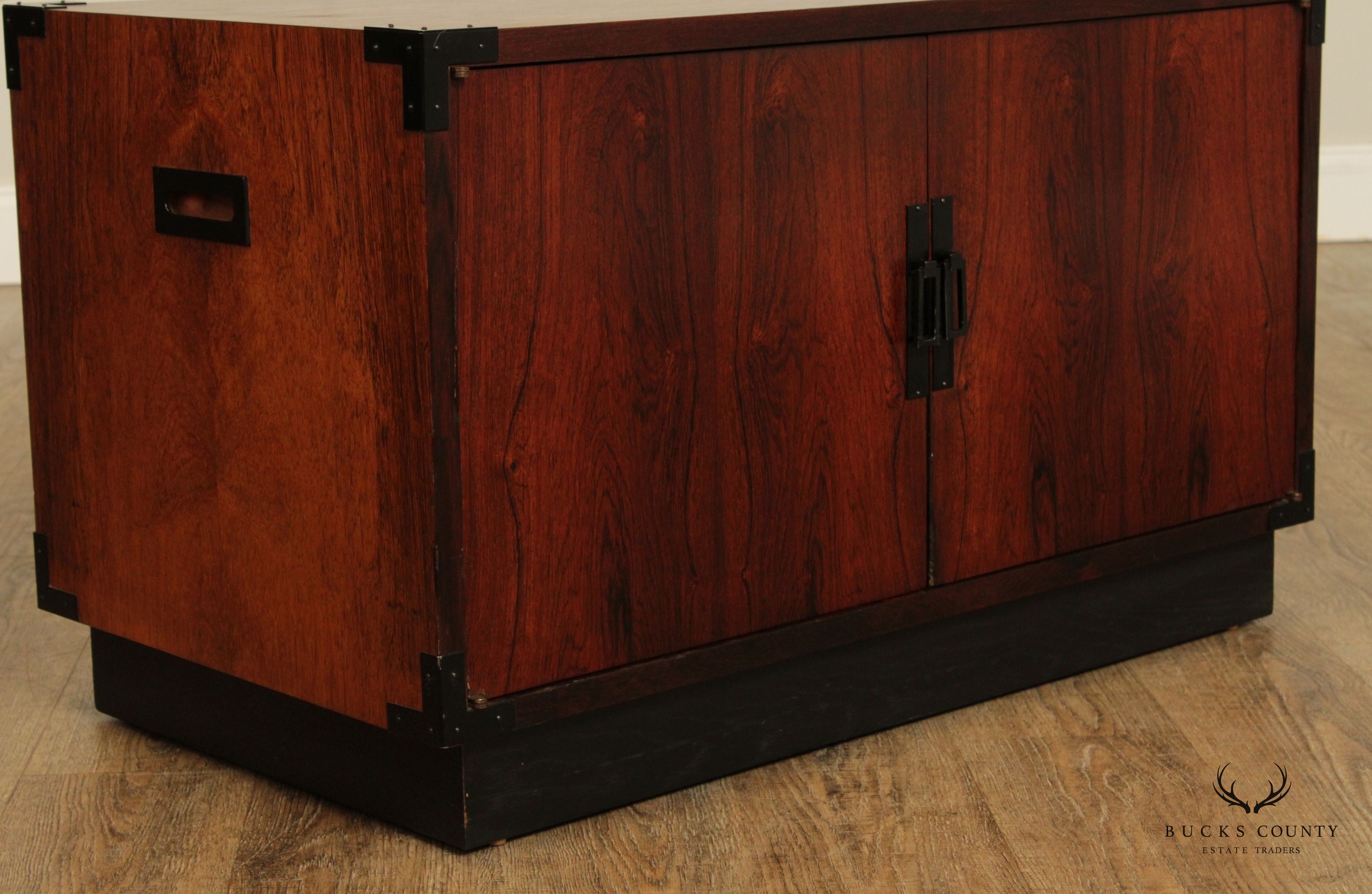 Mid Century Campaign Style Two-Door Rosewood Cabinet