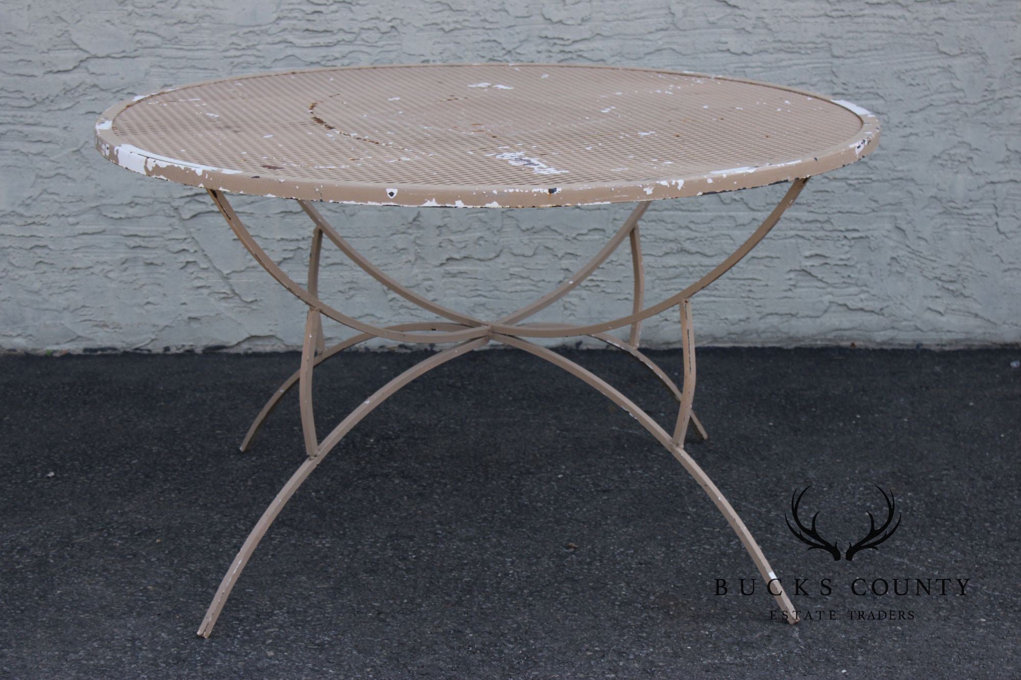 Mid Century Modern Round Wrought Iron Patio Dining Table