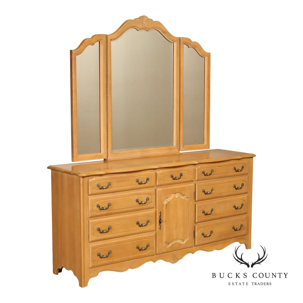 Ethan Allen French Country Style Maple Dresser with Mirror