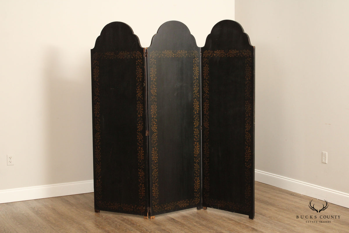 Japanese Vintage Hand Painted Folding Three-Panel Screen