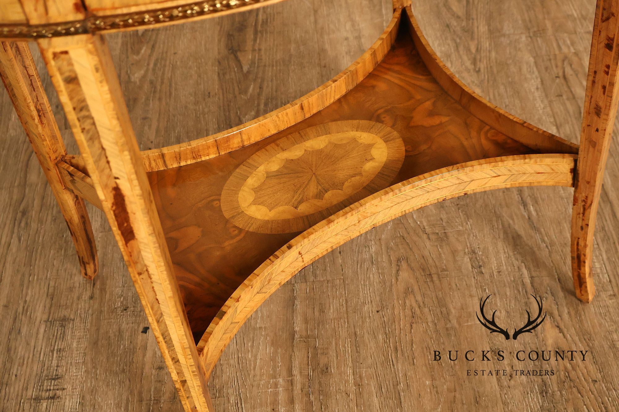 Maitland Smith Two-Tier Mixed Wood Sunburst Occasional Table