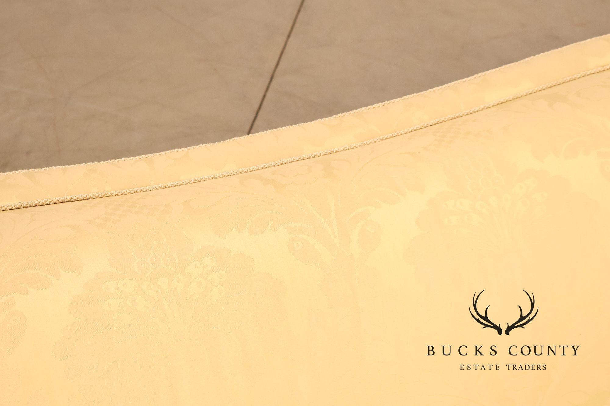 Councill Custom Damask Upholstered Curved Back Sofa