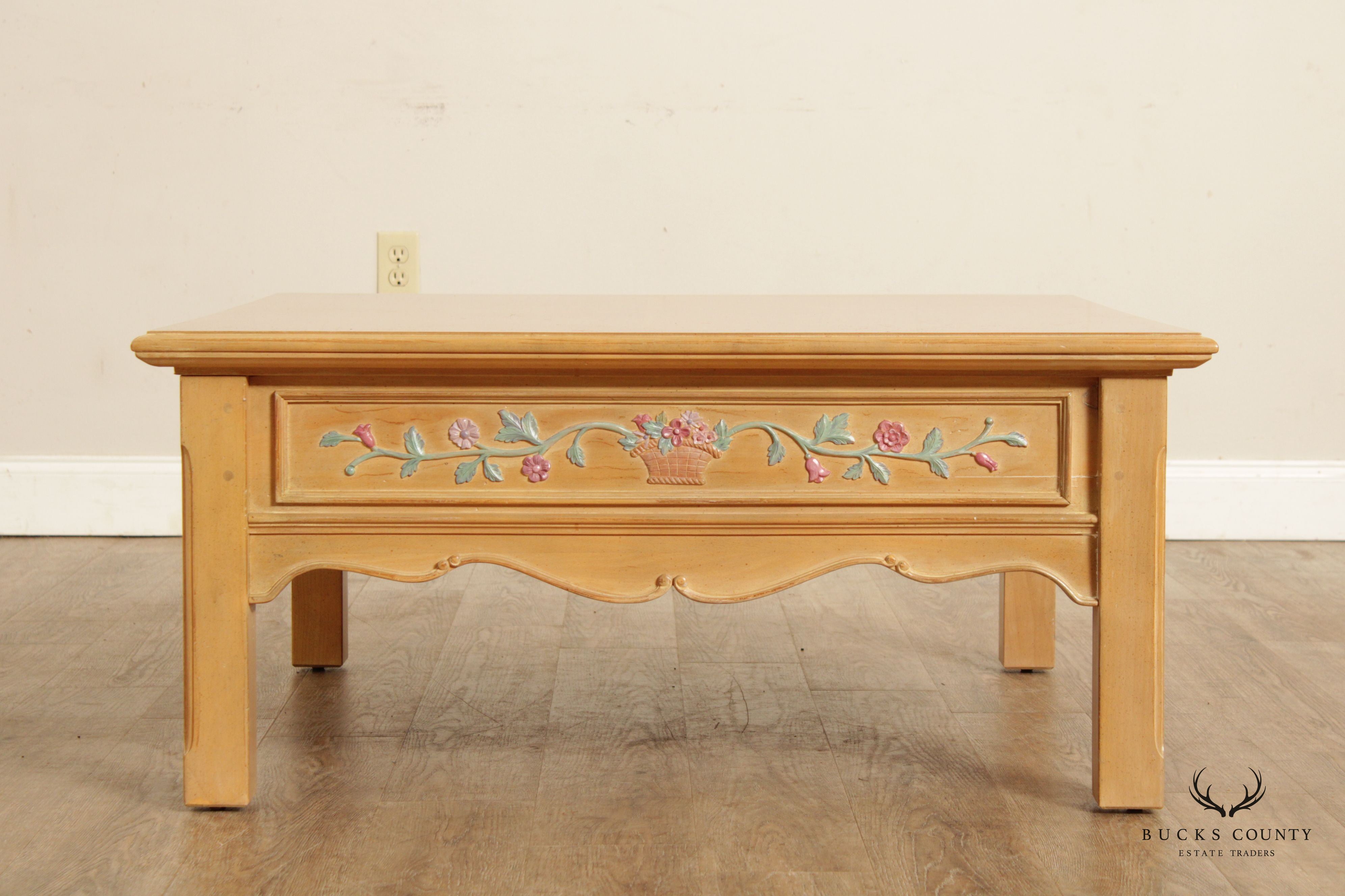 The Guild Hall French Country Style Carved and Painted Coffee Table