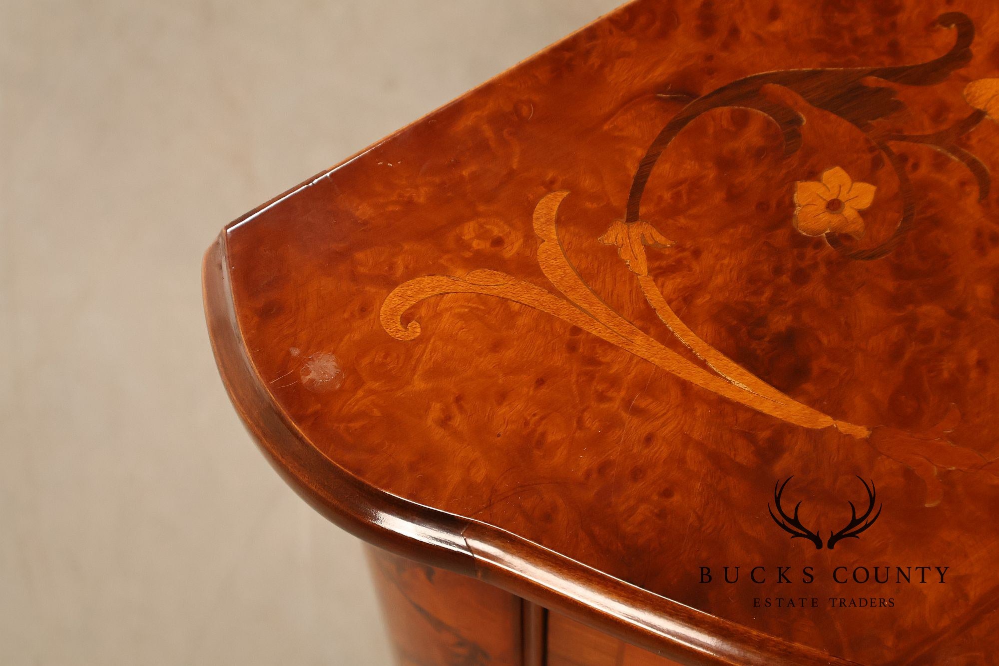 Italian Style Marquetry Inlaid Burl Wood Credenza Sideboard