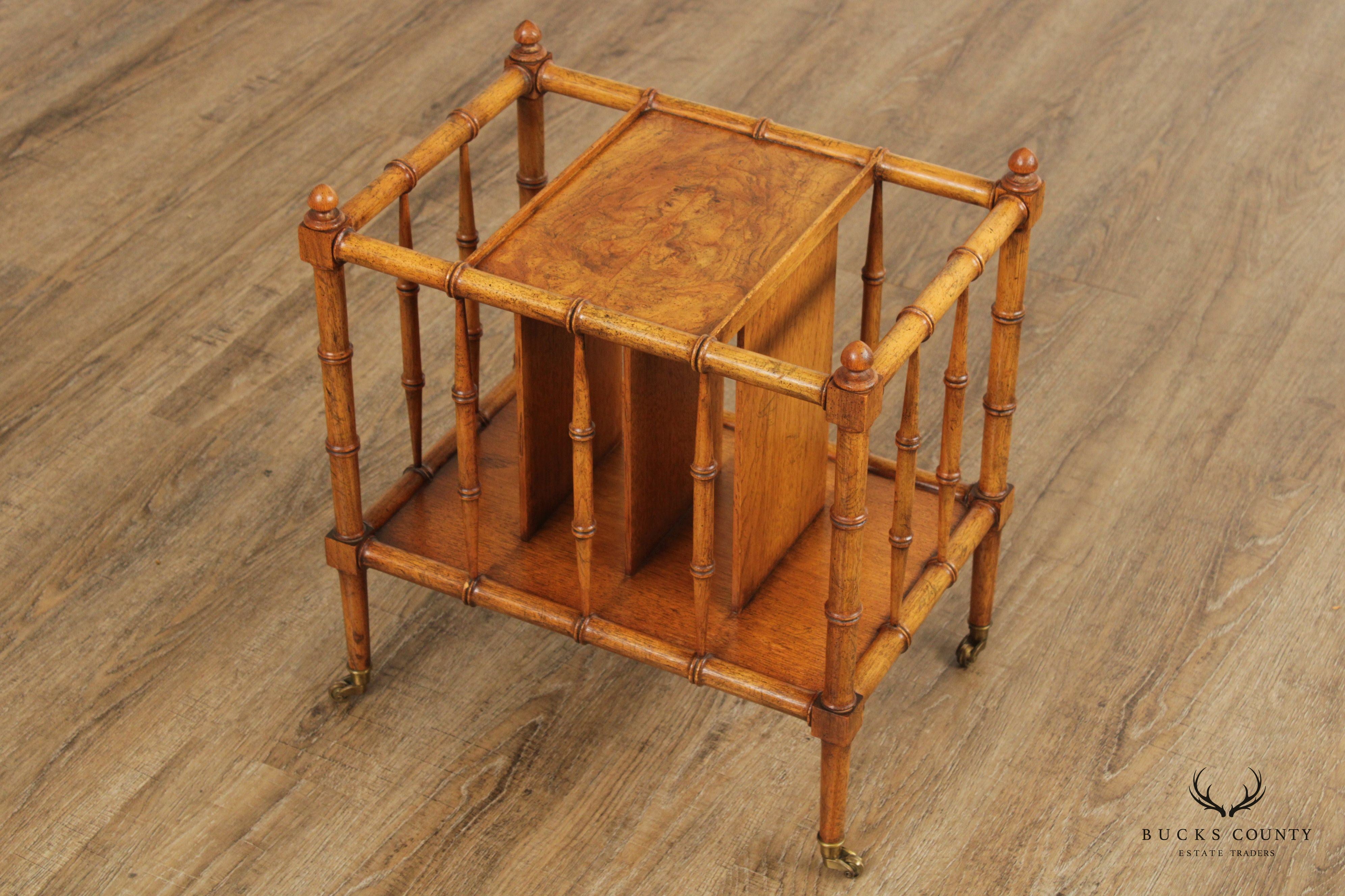 Vintage Walnut Faux Bamboo Canterbury Magazine Rack