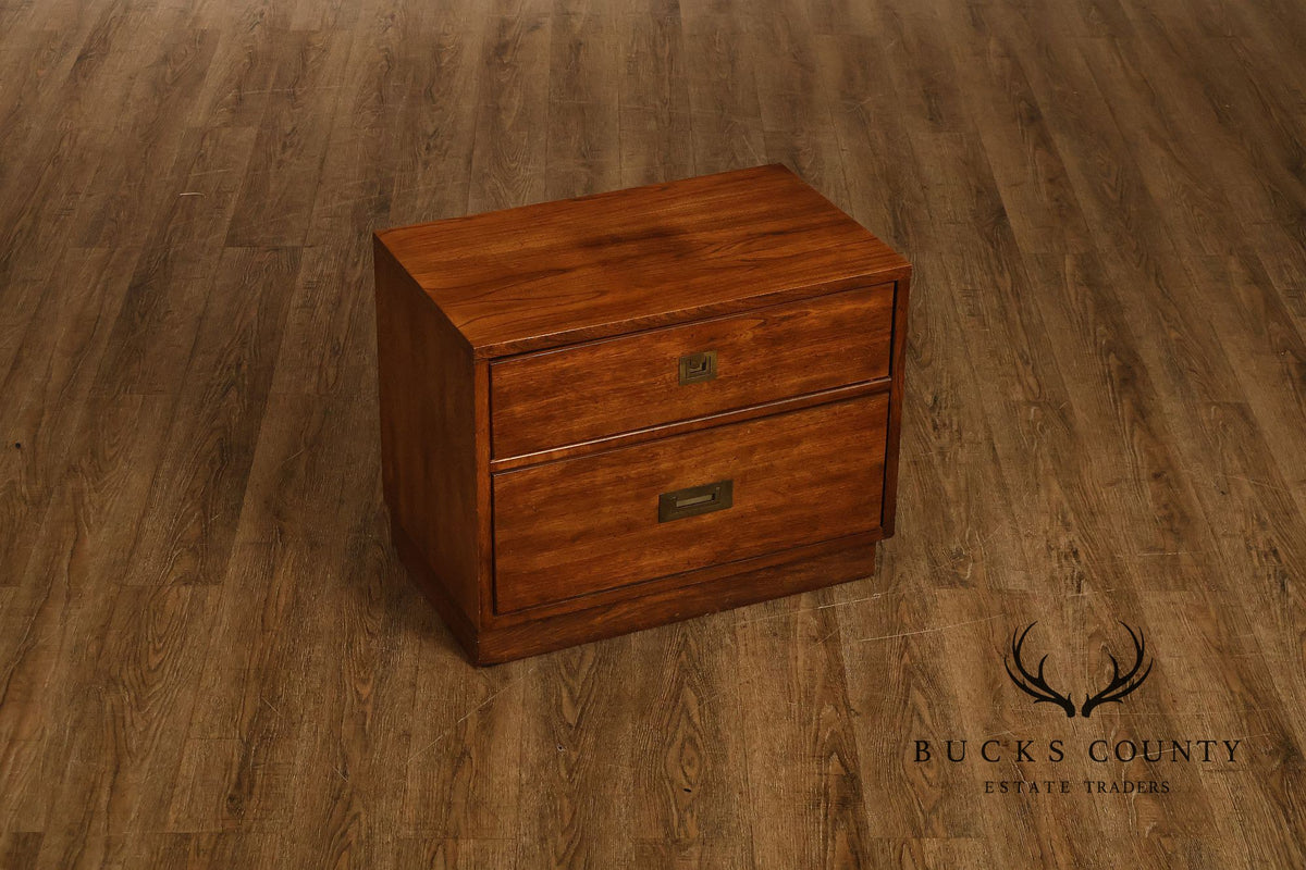 Stanley Campaign Style Pair of Walnut Bedside Chests