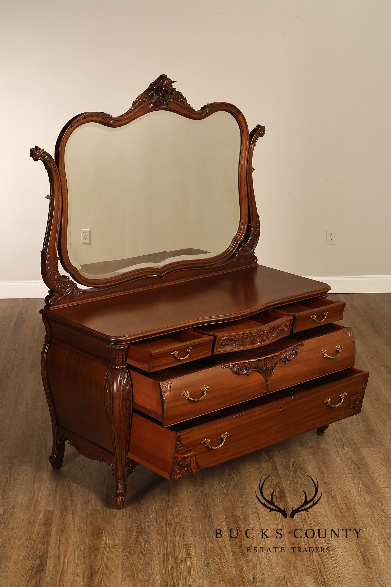 Antique R. J. Horner Carved Mahogany Dresser With Mirror