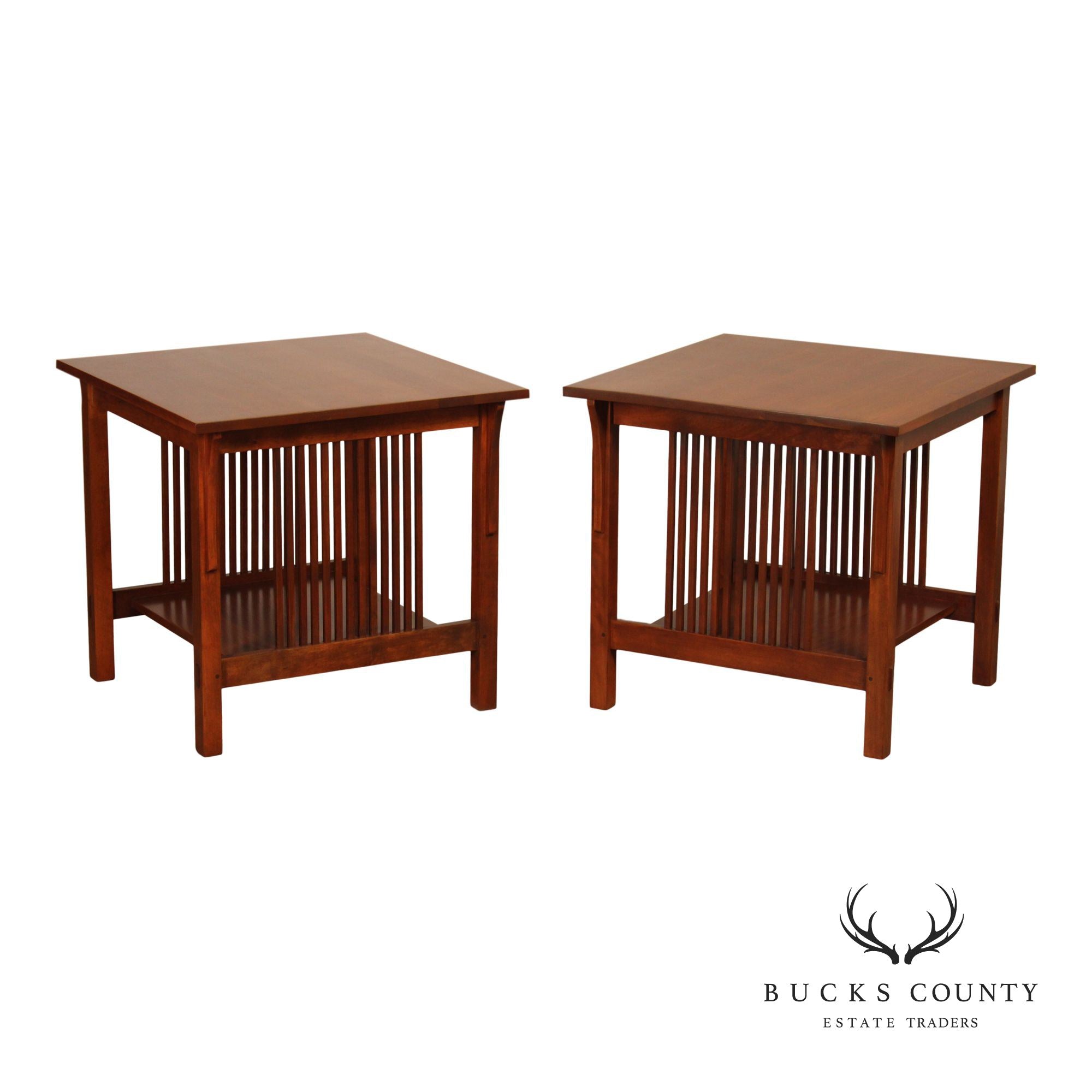Stickley Mission Collection Pair Of Cherry Spindle Side Tables