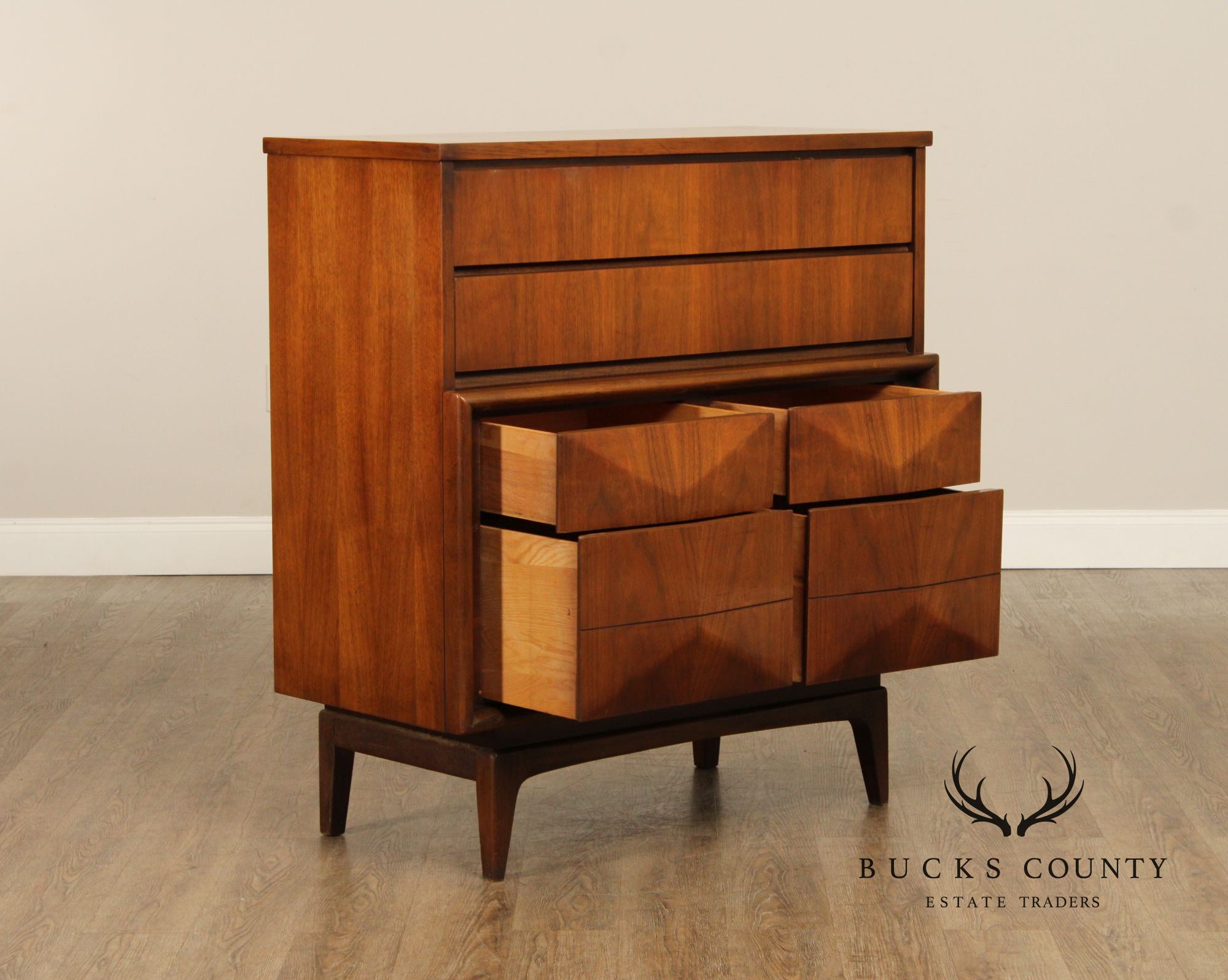 United Furniture Mid Century Modern Walnut High Chest