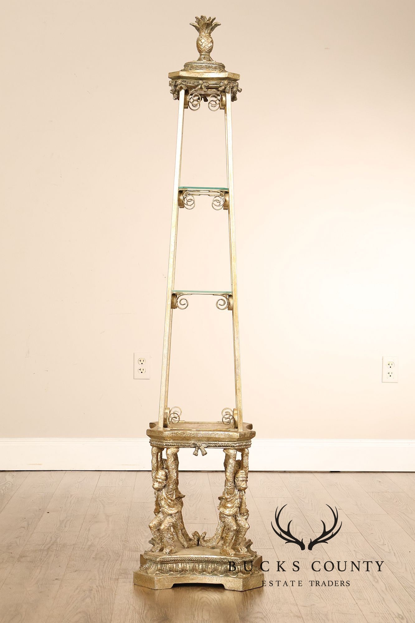 Figural Monkey Form Gilt Metal Obelisk Étagère