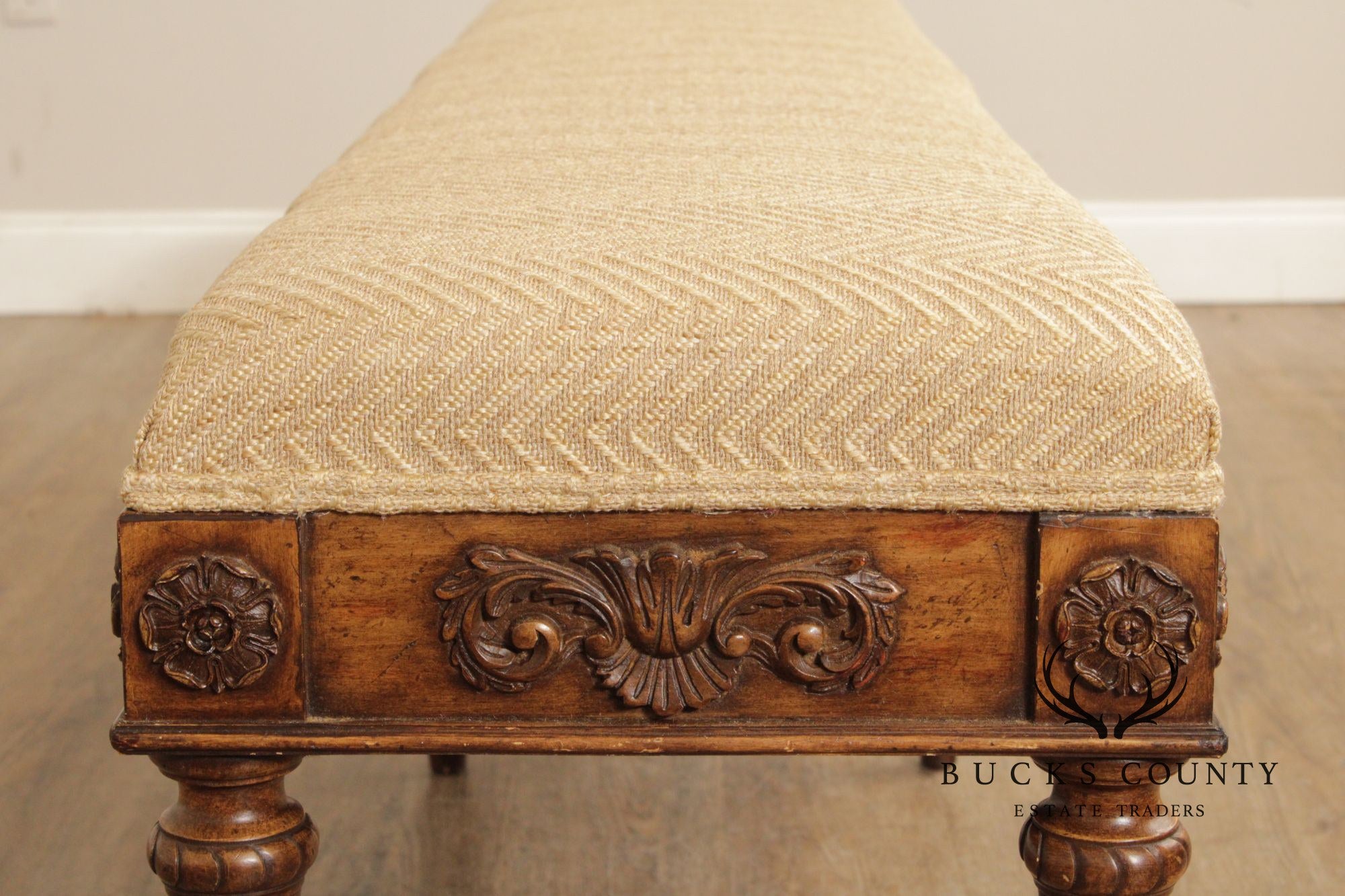 French Louis XVI Style Carved Frame Six Leg Window Bench