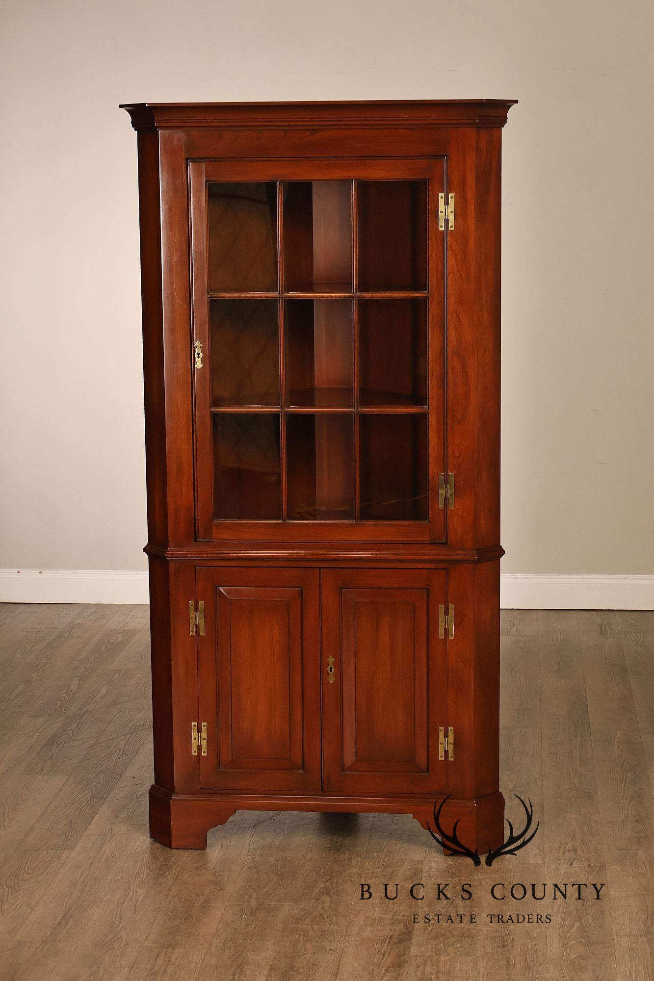 Henkel Harris Cherry Nine Pane Chippendale Style Corner Cabinet