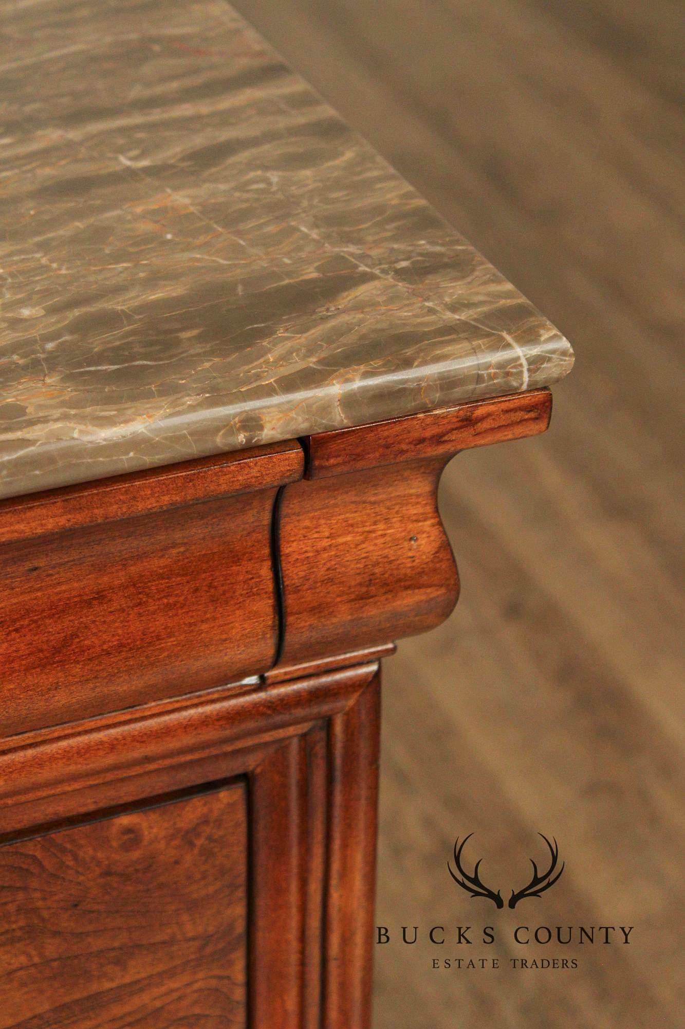 Ethan Allen Louis Philippe Style Pair of 'Fisher' Marble Top Chests