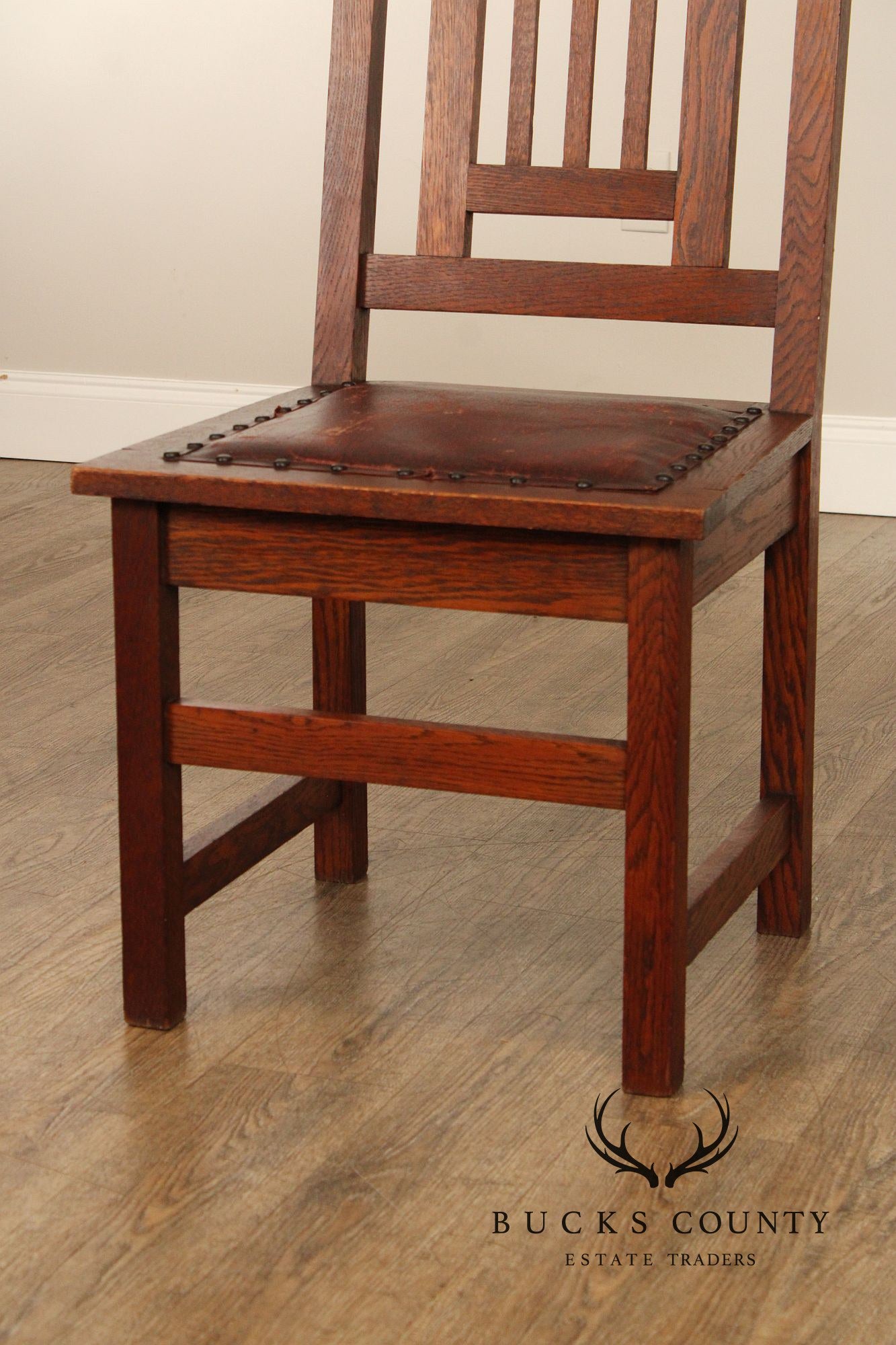 Antique American Arts & Crafts Mission Set Of 3 Oak Side Chairs