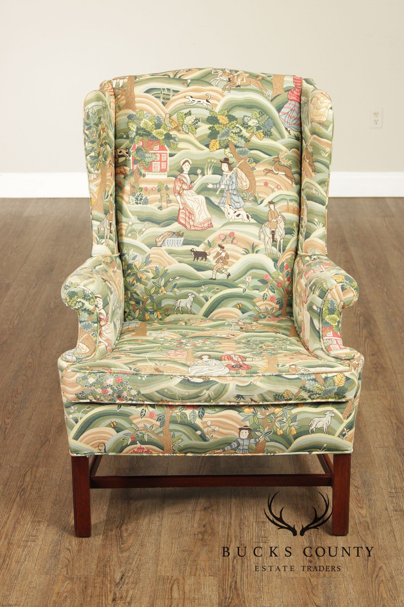 Chippendale Style Pair of Mahogany Wingback Chairs