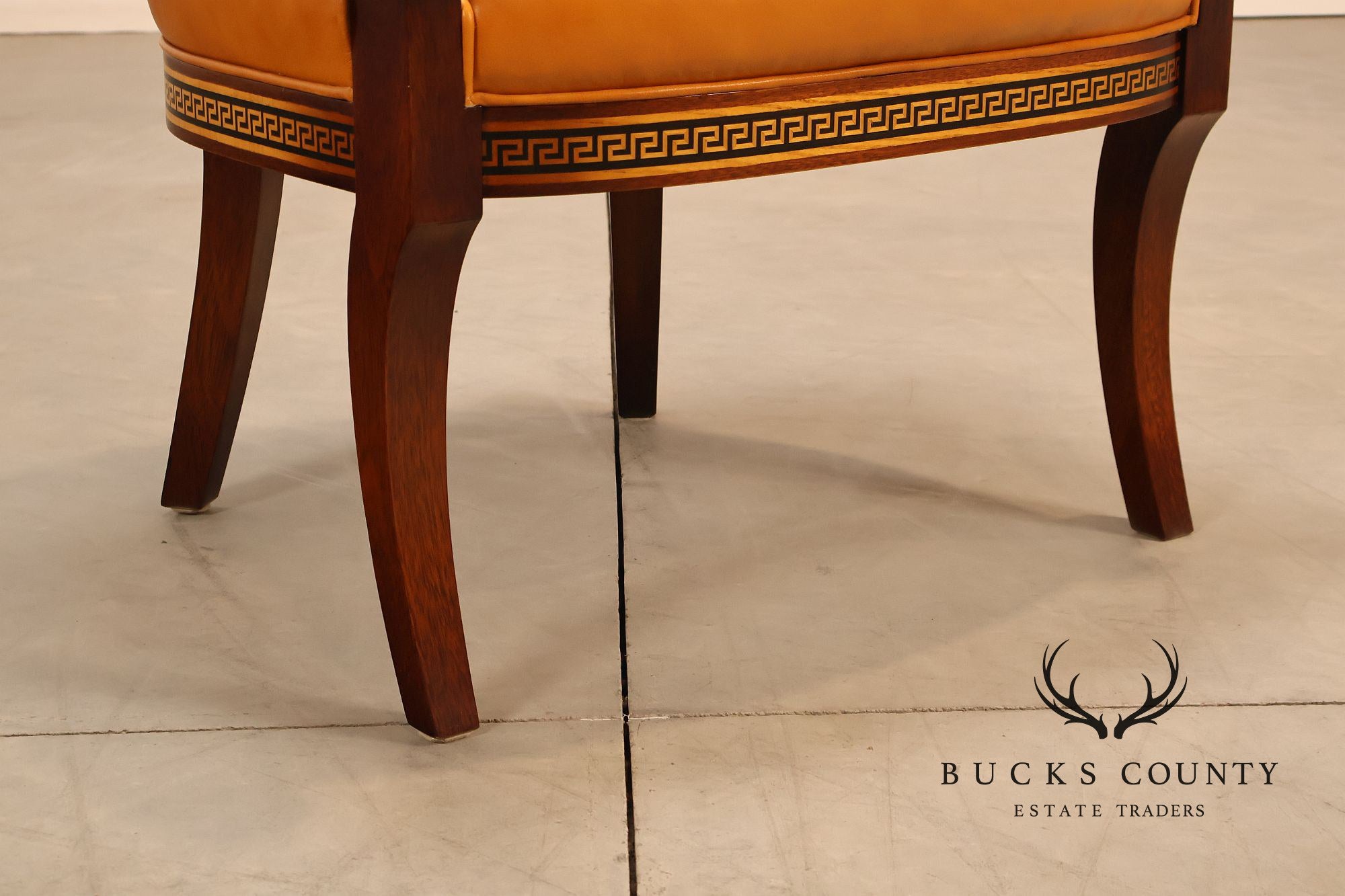 Neoclassical Empire Style Pair Of Mahogany And Leather Armchairs