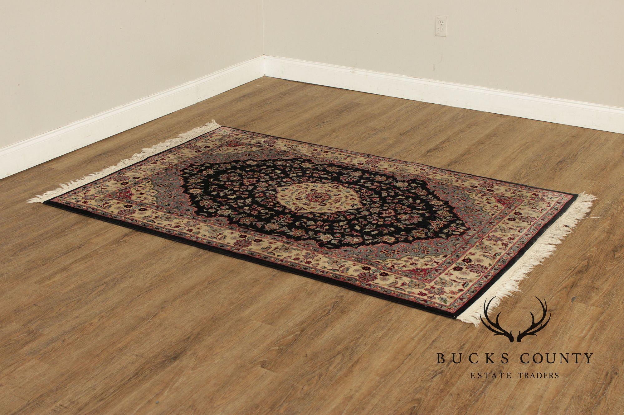 Persian Floral Medallion Style Wool Area Rug With Black Field 4.2 X 6.8