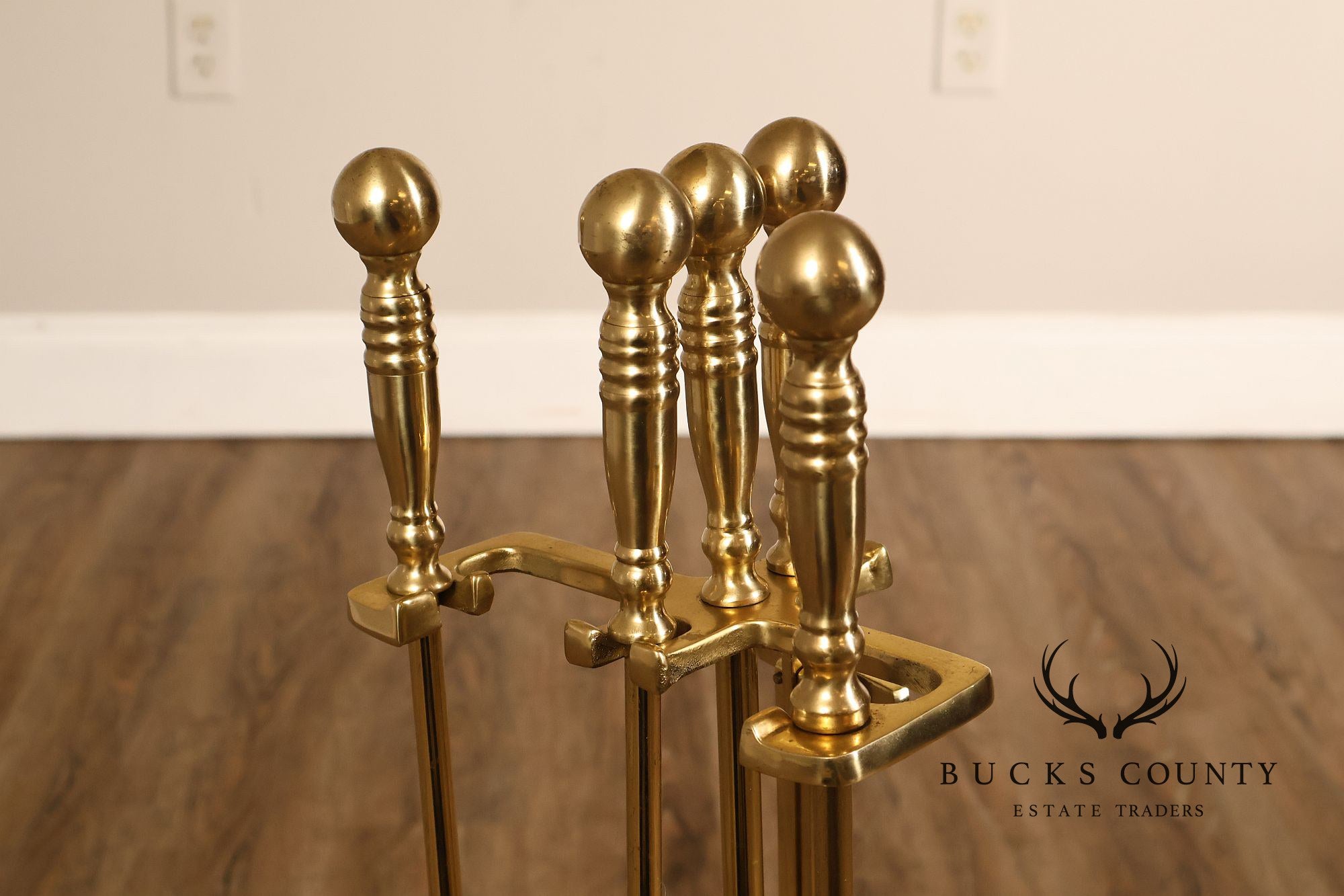 Traditional Five-Piece Brass Fireplace Tool Set