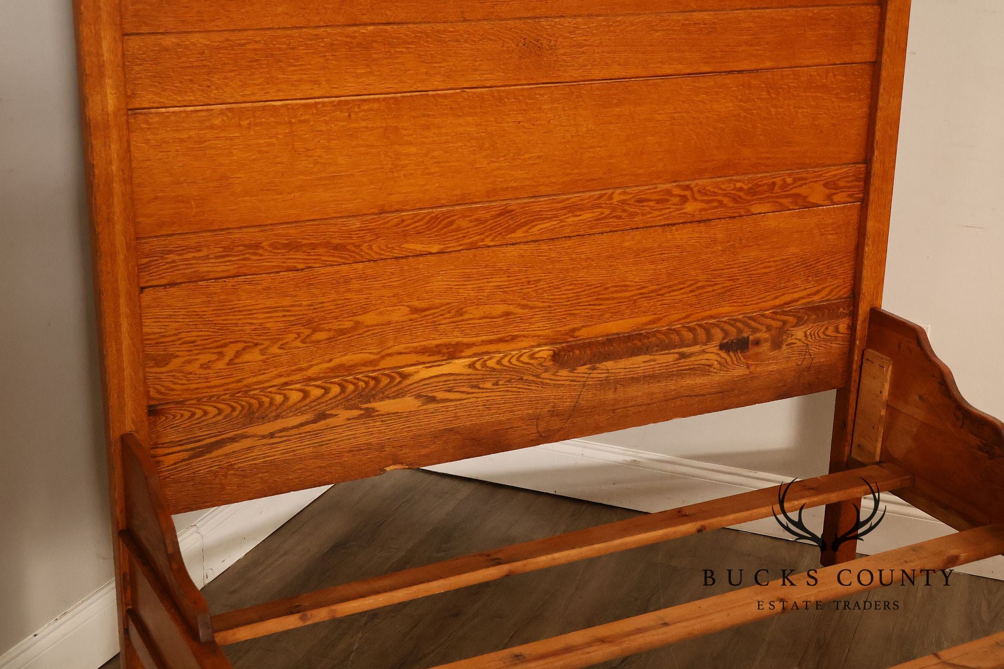 Antique American Victorian Oak Full Size High Back Bed