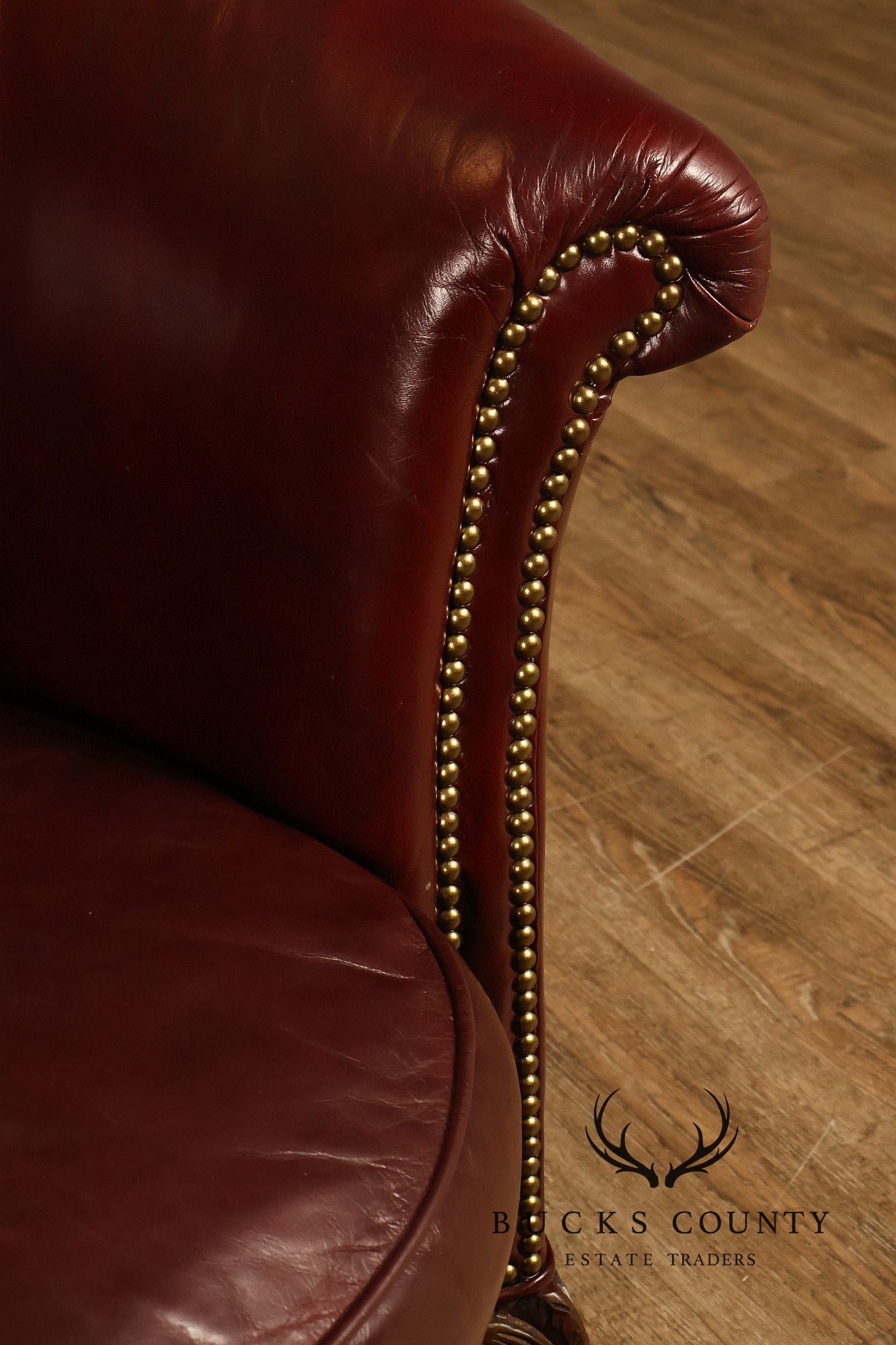 Old Hickory Tannery Burgundy Leather Nailhead Trim Club Chair