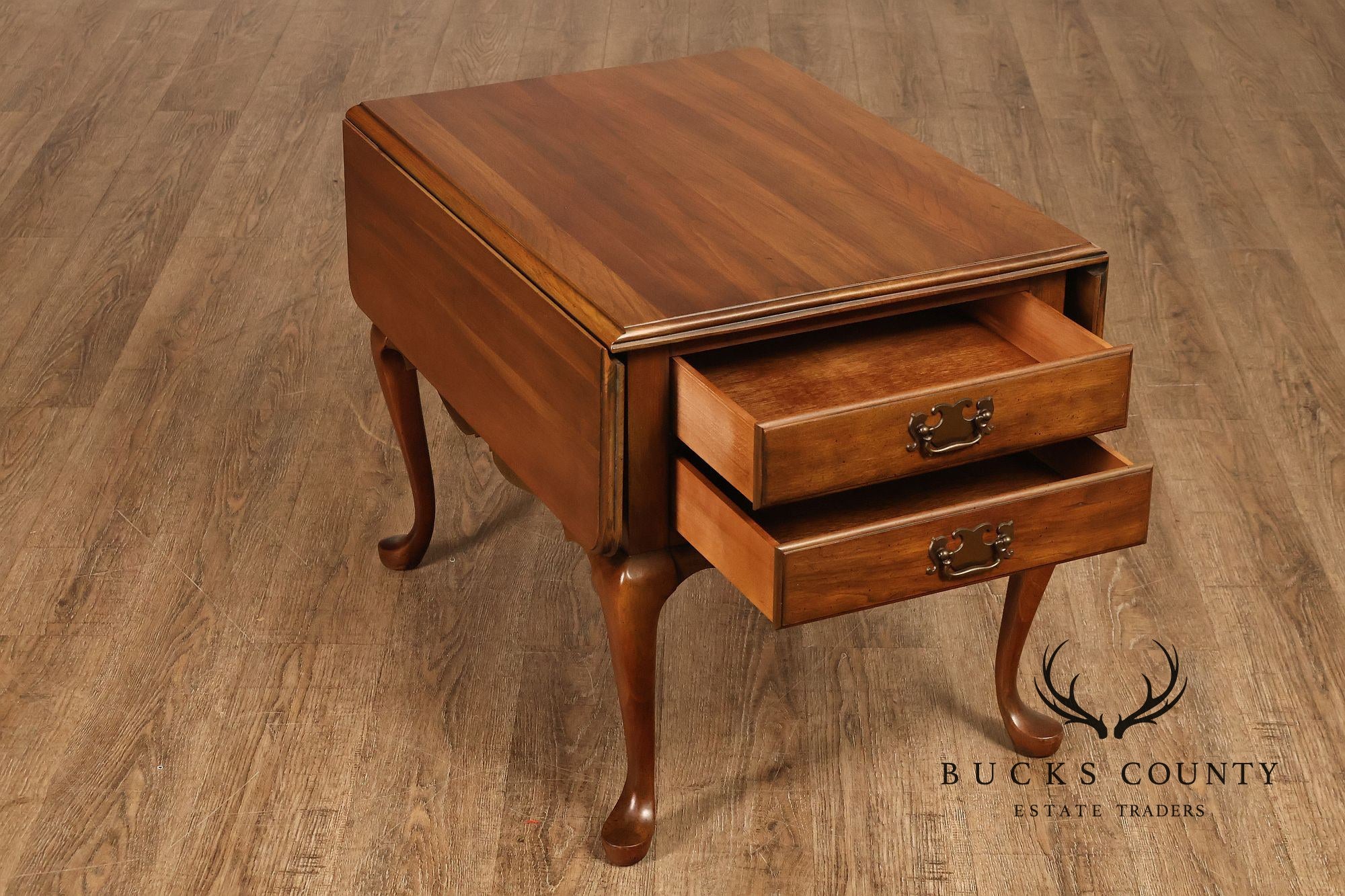 Pennsylvania House Vintage Pair Of Queen Anne Style Cherry Drop Leaf Two-Drawer End Tables